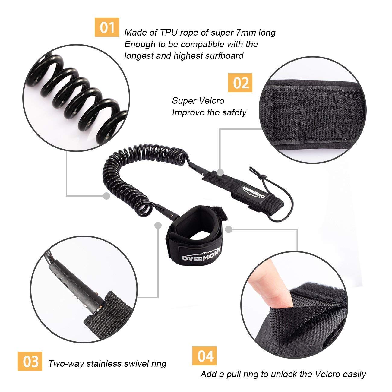 HEYTUR Coiled SUP Leash - Tavola Da Surf Da 10", Con Cinghia A Strappo:Nero