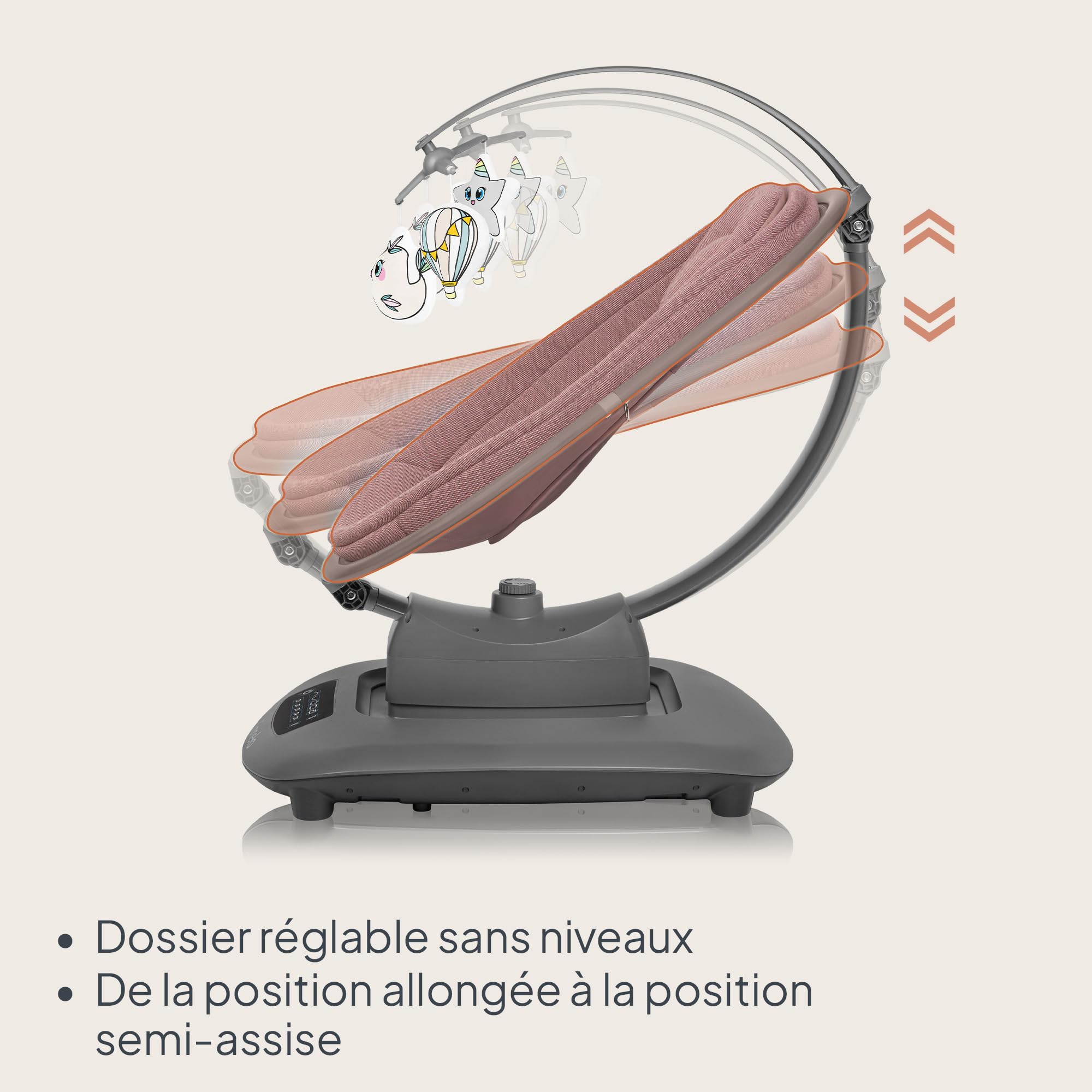 LIONELO BLOSSOM Berceuse Bébé Électrique jusqu'à 9 kg Transat Enfants Dossier Réglable Bercement Naturel 5 Vitesses Siège Ergonomique Télécommande Bluetooth, 5 Mélodies (PINK) (Pink) (Pink)