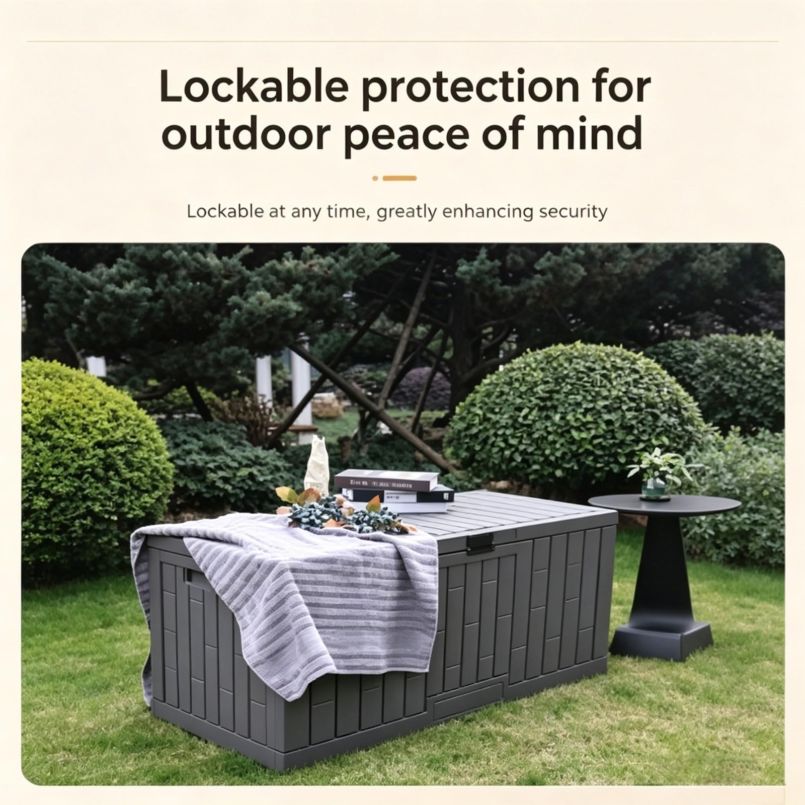 Boîte de livraison de colis pour l'extérieur, boîte de rangement extérieure avec fente de verrouillage, boîte de terrasse étanche extra large pour courriers, colis et outils de jardinage