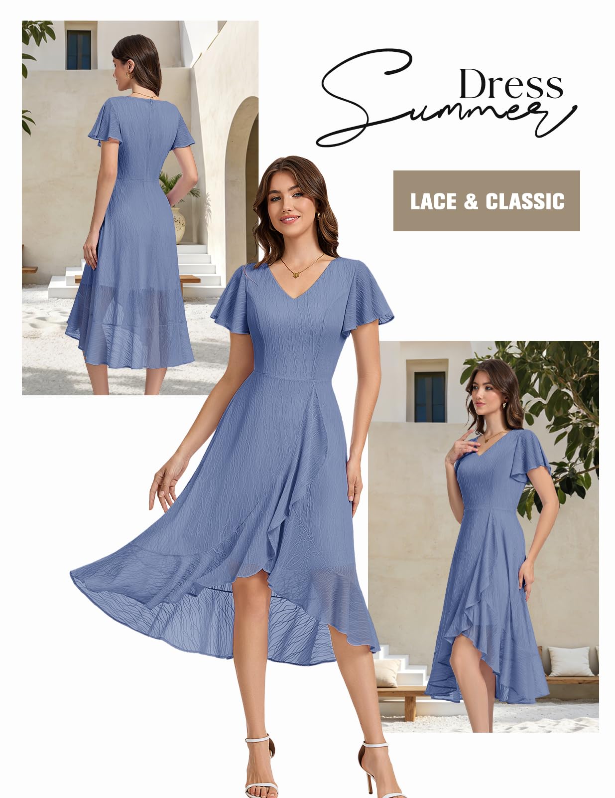 Cocktailkleid Festlich Asymmetrisch Kleid für Hochzeit Spitze Abendkleid