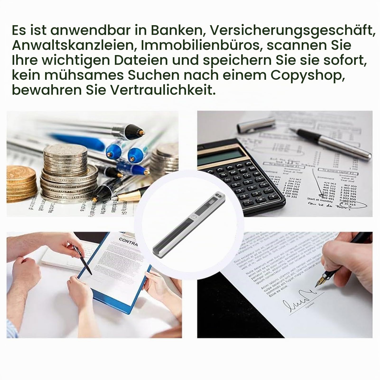 Tragbarer Scanner, Kabelloser Mobiler Dokumentenscanner, Handfotoscanner mit USB-Kabel, Visitenkarten- und Quittungsscanner für PC, Fotos, A4, Dokumente, Bilder, Bücher (Silver)