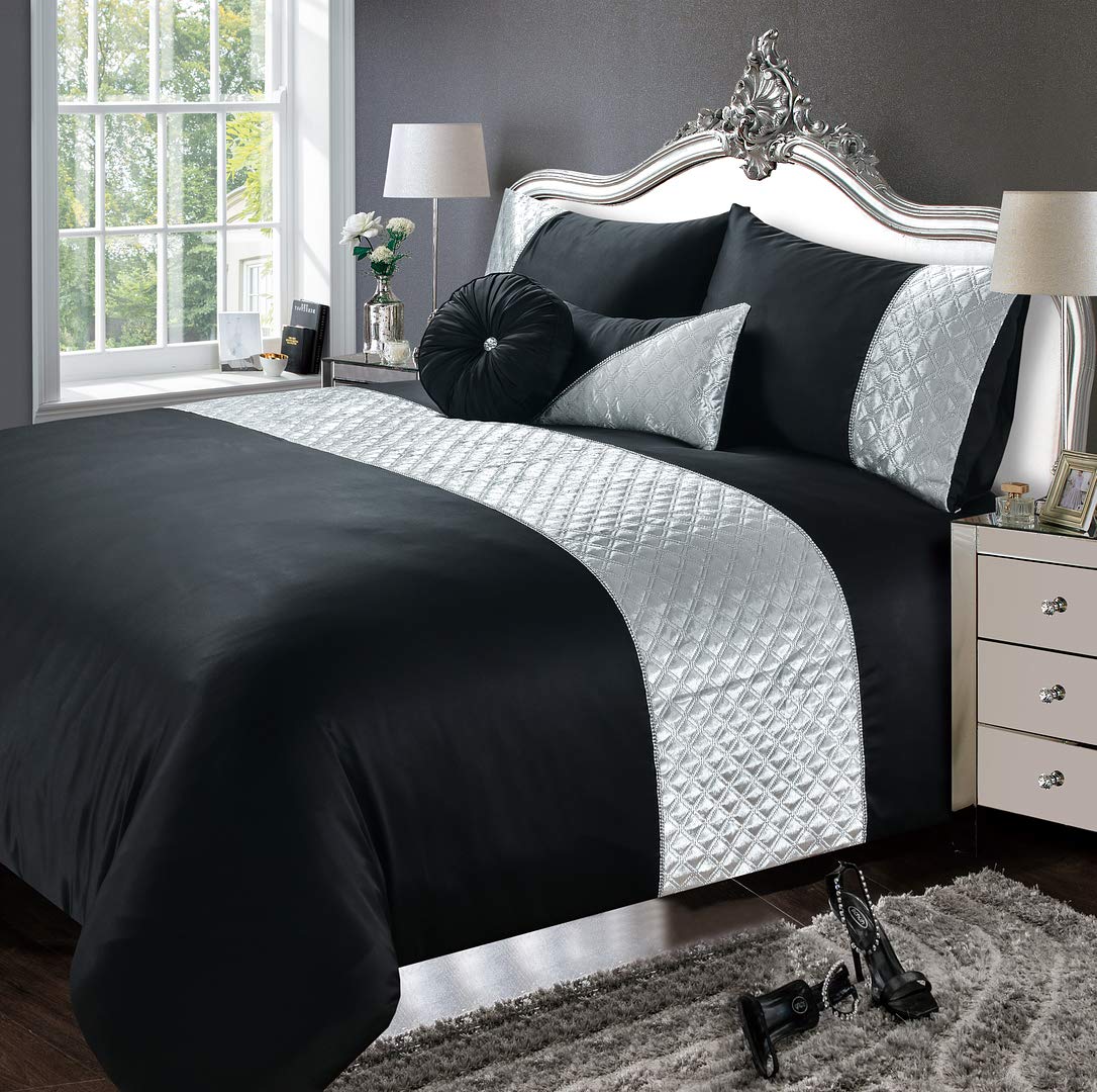 rejuvopedic Toyko Single Size Black Duvet Quilt Cover Bedding Contemporary Satin & Crush Velvet