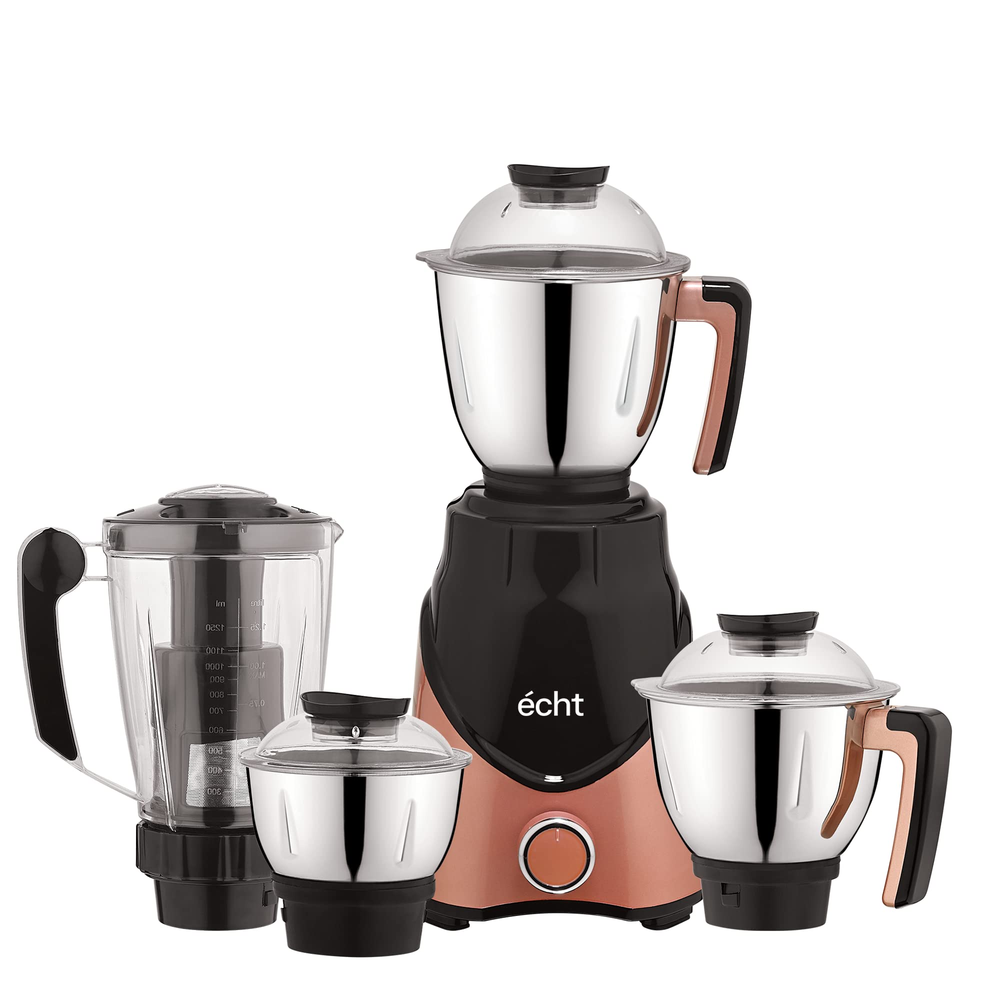Echt ZR 7S Mixer Grinder 750 Watt, 4 Stainless Steel Jars, Wet Jar(1500 ml), Multipurpose Jar (1000 ml),Chutney Jar (300ml) & Juicer Jar(1250ml);3 Speed Control, 2 years warranty, Champagne black
