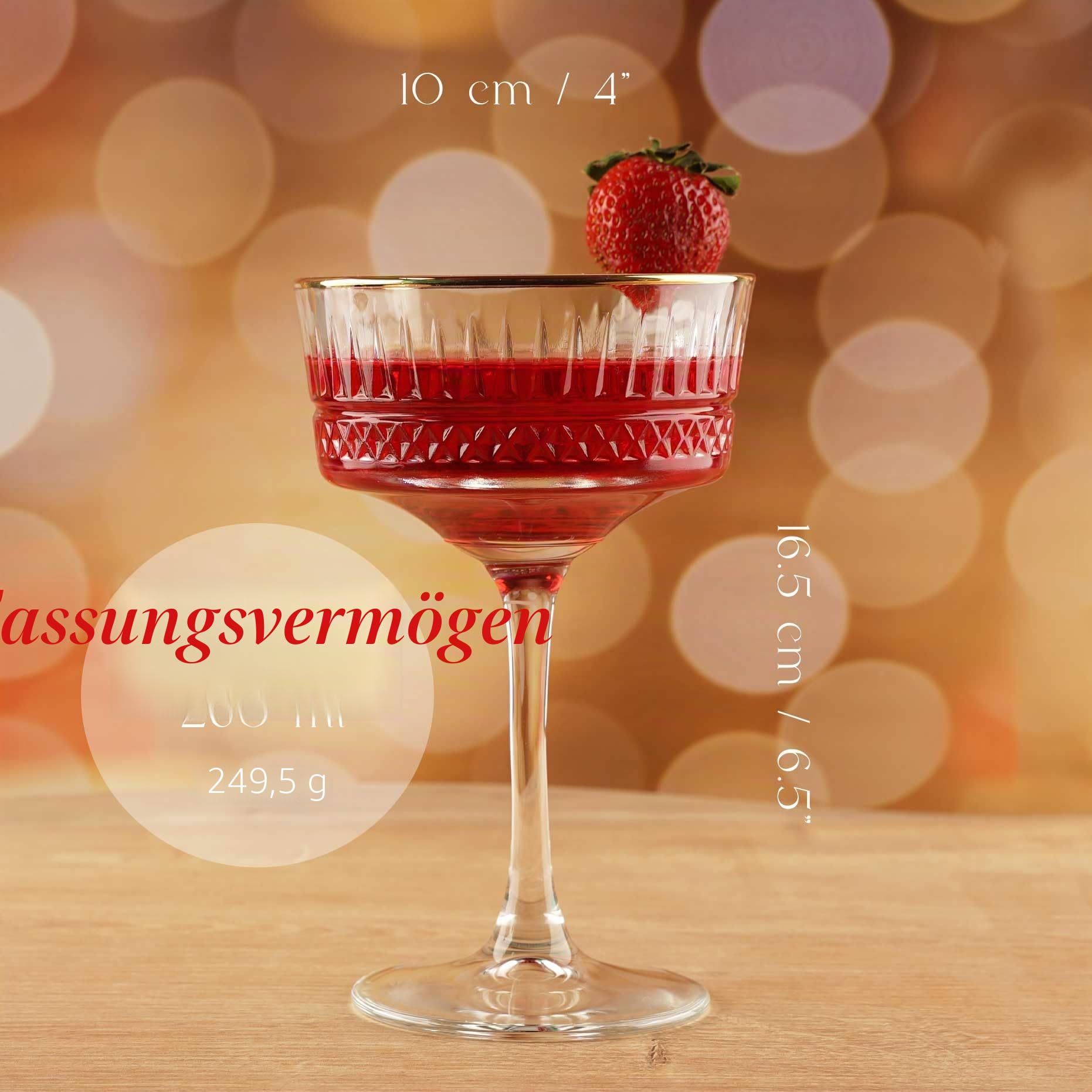 Vintage Coupé Gläser mit Goldrand, 4er Set, 260 ml/8,8 Unzen, Rotweingläser und Weißweingläser, Champagner, Cocktail, Martini, Weingläser, Gin und Prosecco Glas, Sektschalen