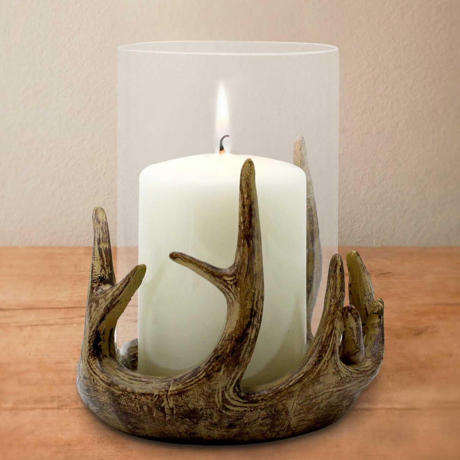 Fyne-Finds Brown Antler Tealight Pillar Glass Candle Tea Light Holder Christmas Decoration Gift