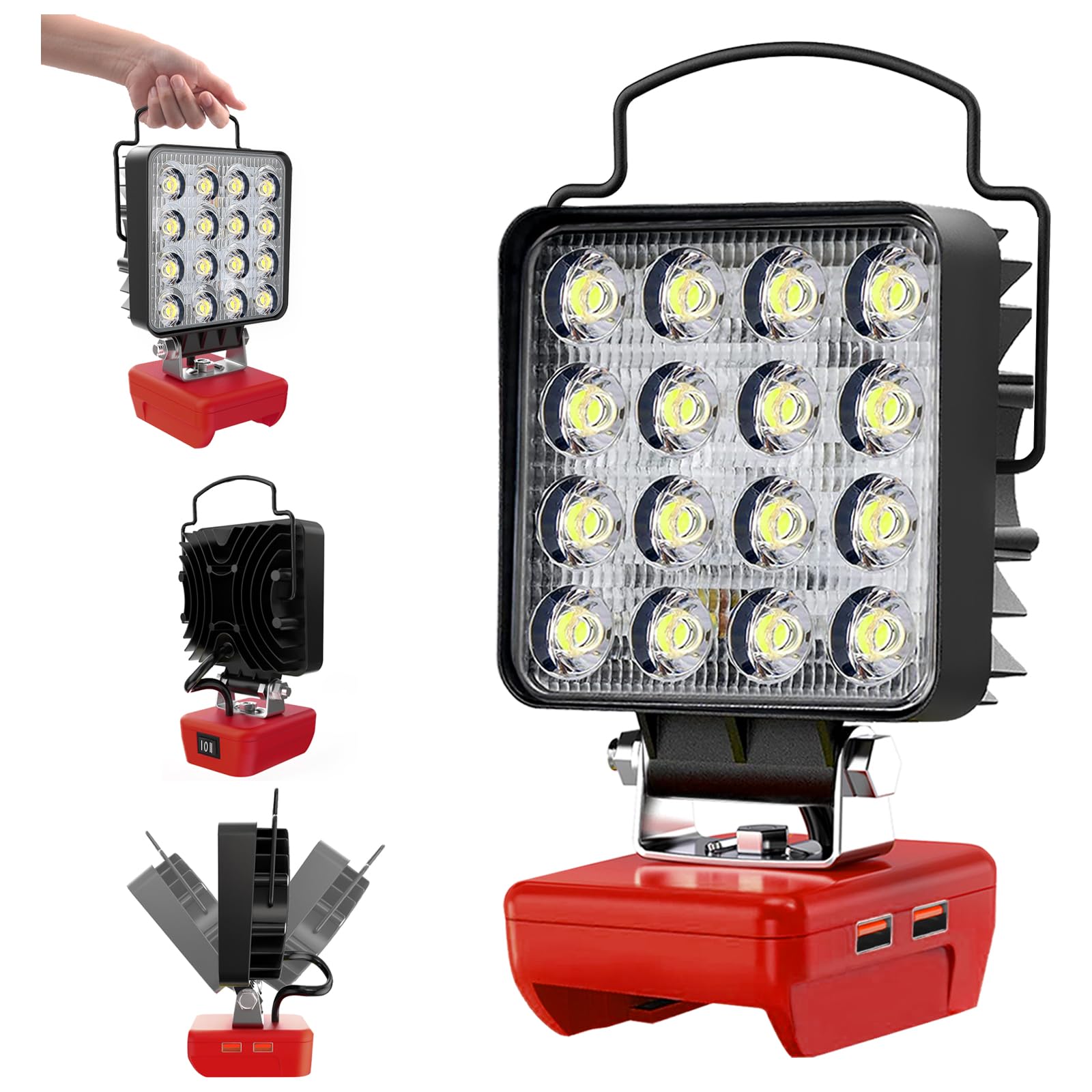 Lámpara Led Sin Cuerda Compatible con Milwaukee M18 Luces de Trabajo Alimentadas por Baterías,34W 5000Lm Linterna de Trabajo de Inundación Portátil con Puerto de Cargador USB para Acampar