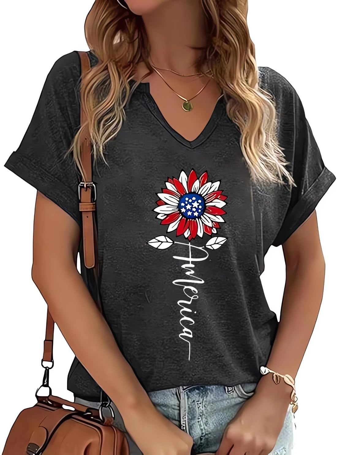PUCKOLITY American Flag Patriotic T-Shirt Women 4th of July Shirt USA Flag Stars Stripes Graphic Shirt Summer Casual Tops