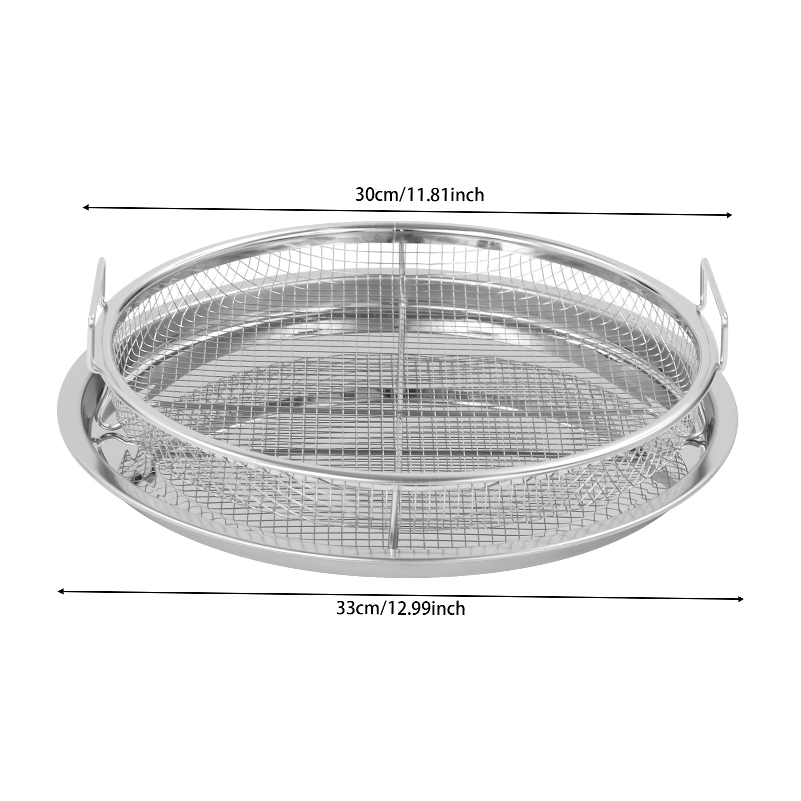 Griglia per barbecue, griglia per forno, griglia per barbecue, cestino in acciaio al carbonio, cestino per barbecue con manico, teglia per pollo, pesce, verdure (argento, rotondo)