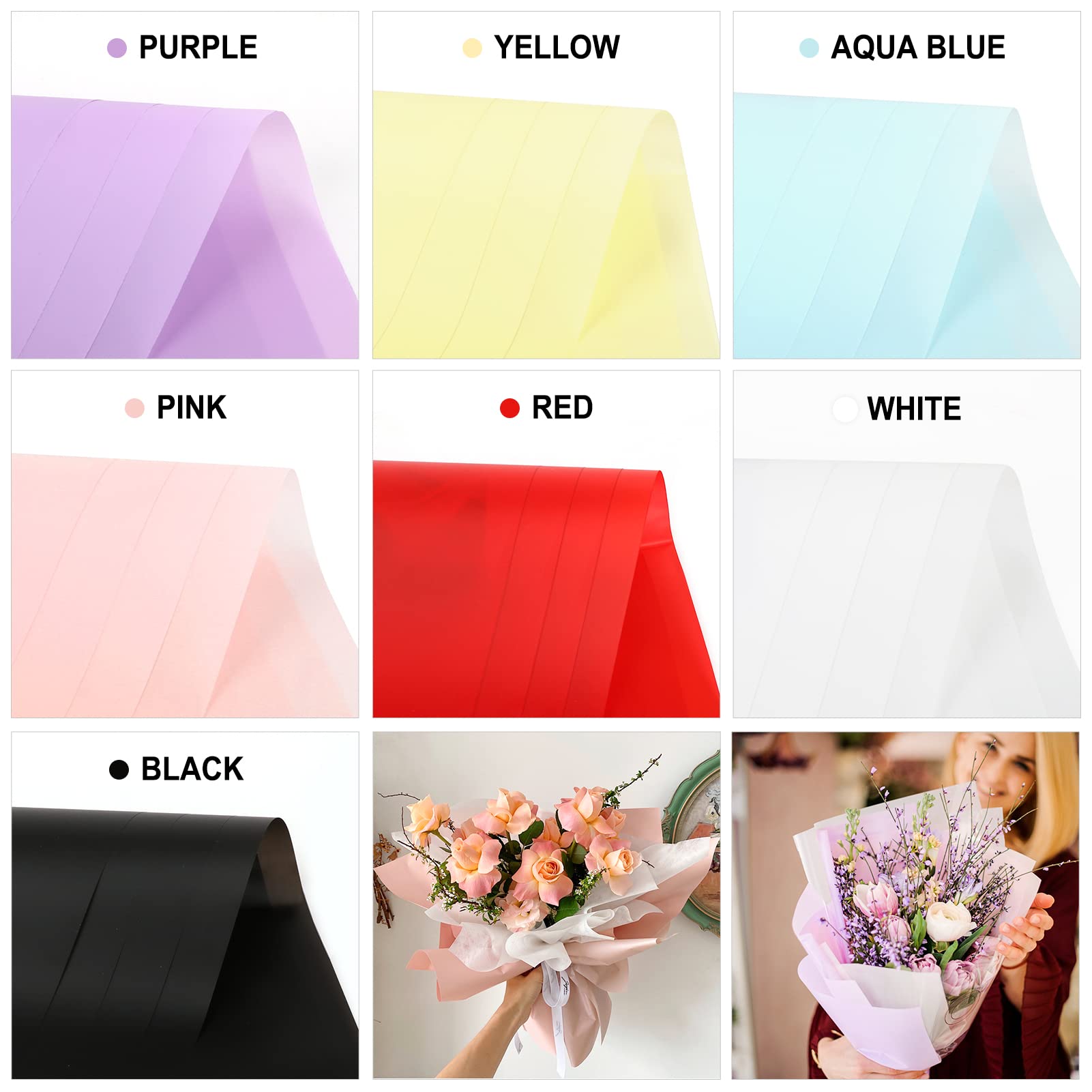 186-teiliges Blumenstrauß-Geschenkpapier-Set - 40 Blatt Schwarz, Wasserdicht, Mit Schmetterlingen, Lichtern & Band