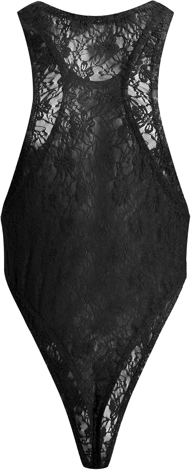 ABAFIP Men's Lace Bodysuit High Cut One Piece Leotard Sleeveless Racerback Sheer Lingerie Undershirts Top - Image 2