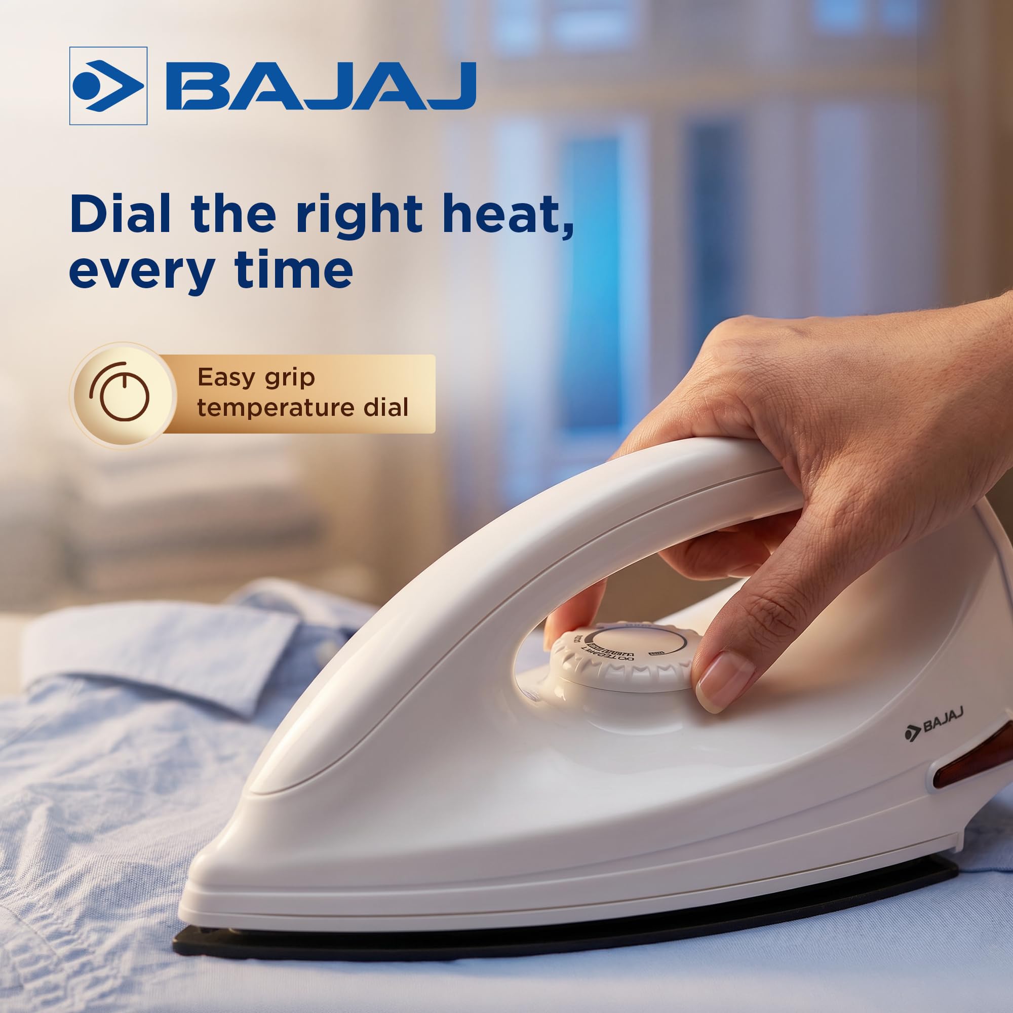Bajaj DX-6 1000 Watts Dry Iron | Advance Soleplate And Anti-Bacterial German Coating Technology | Thermol Fuse Safety | Auto Shut-Off | Cool Touch Body | 2 Yr Warranty 【White】
