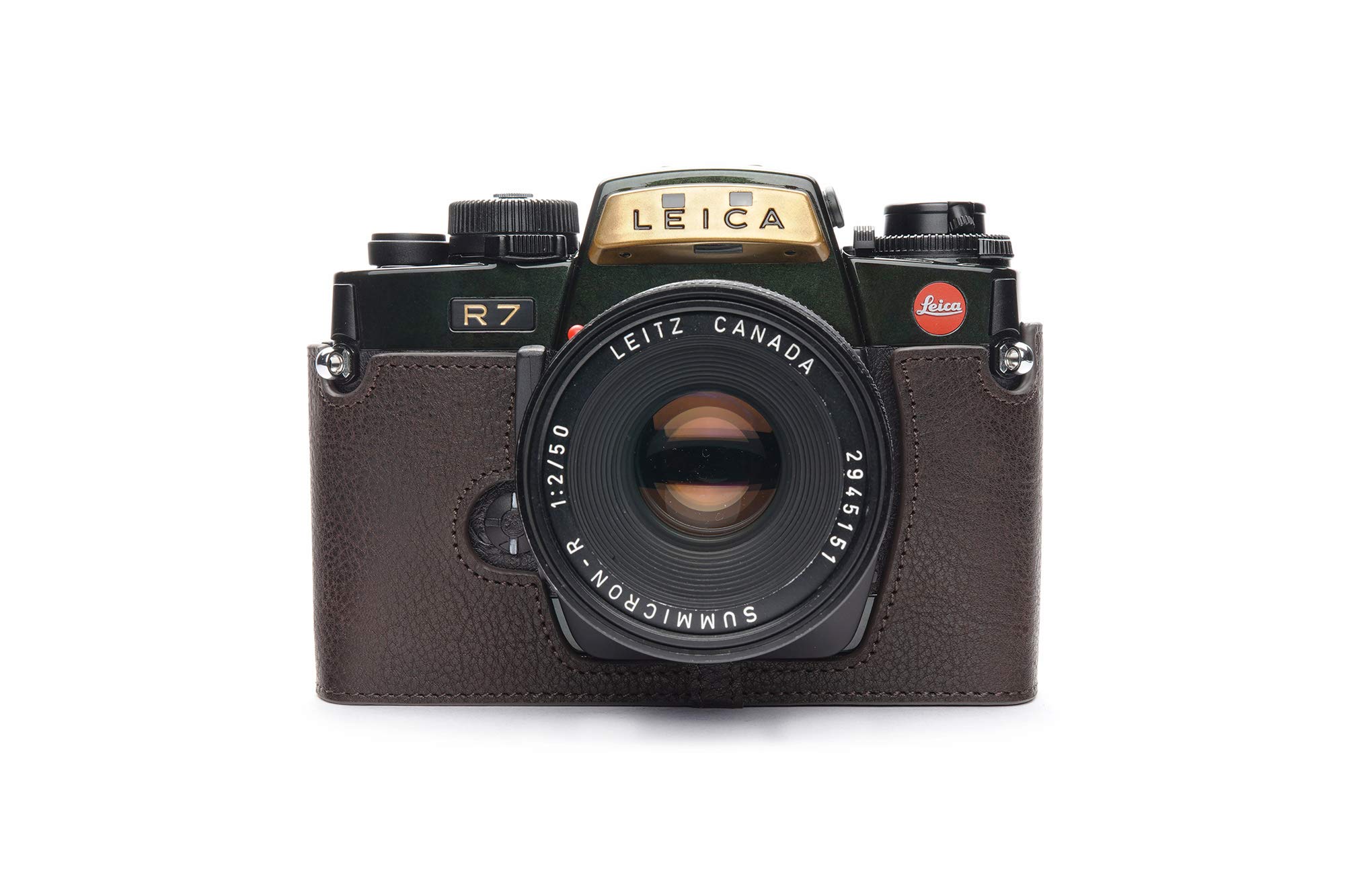 Leica R7 Case, BolinUS Handmade Genuine Real Leather Half Camera Case Bag Cover for Leica R7 Camera with Hand Strap (Coffee)