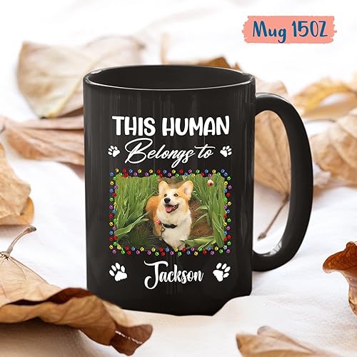 Miniatura 5 de Taza de cerámica personalizada con nombre de mascota, este humano pertenece a la taza de porcelana, taza de perro, regalo del dueño de mascotas de