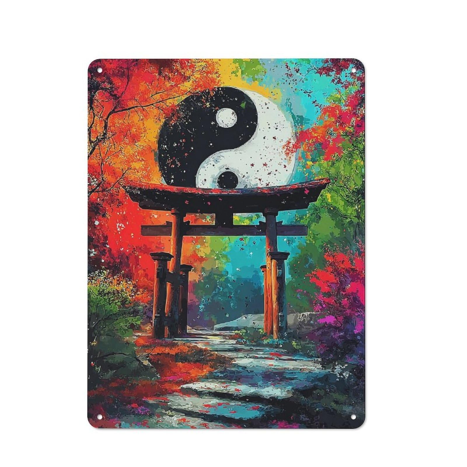 Vintage Yin-Yang Gate in Autumn Bistro Metal Sign 40x30cm, Bistro Wall Plaque for Takeaway, Bar, Kitchen Or Counter Area