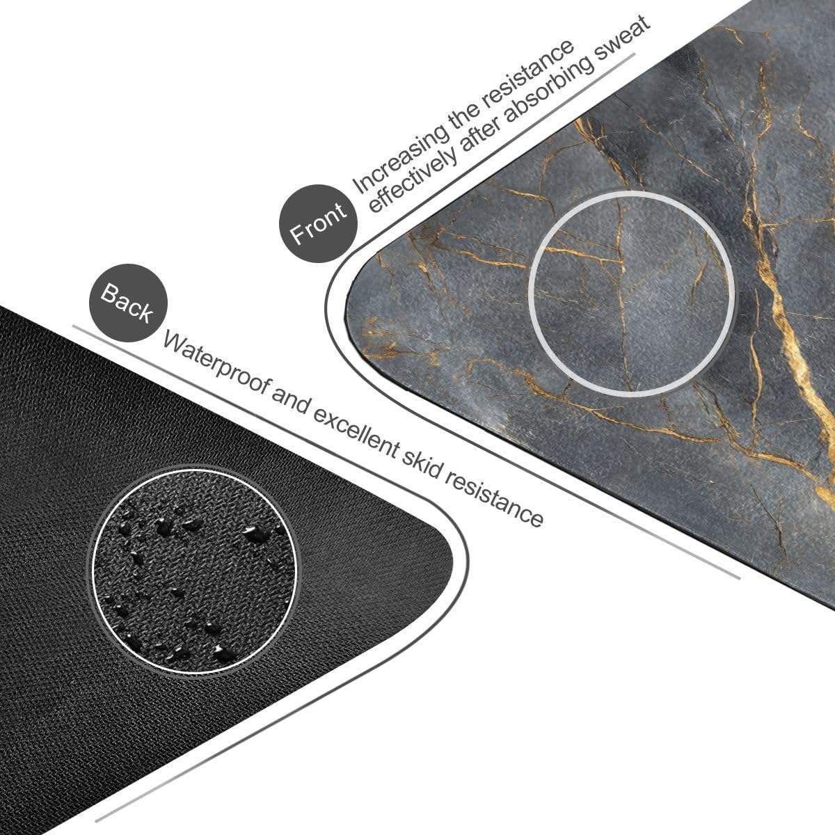 ALAZA Gold Black Marble Yoga Mat Non Slip Fitness Exercise Mat, Workout Mat for Yoga, Pilates and Floor Exercises