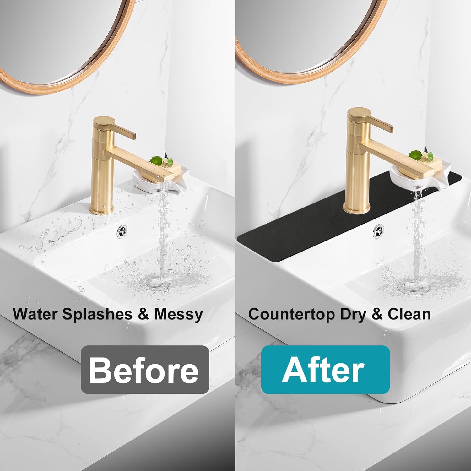 2PCS Customizable Faucet Mat for Kitchen Sink: 30"L x 5.5"W Quick Drying Kitchen Sink Mat & Bathroom Counter Protector - Cut to Fit with 2 or 3 Hole Faucet Design - Extra Long Absorbent Splash Guard