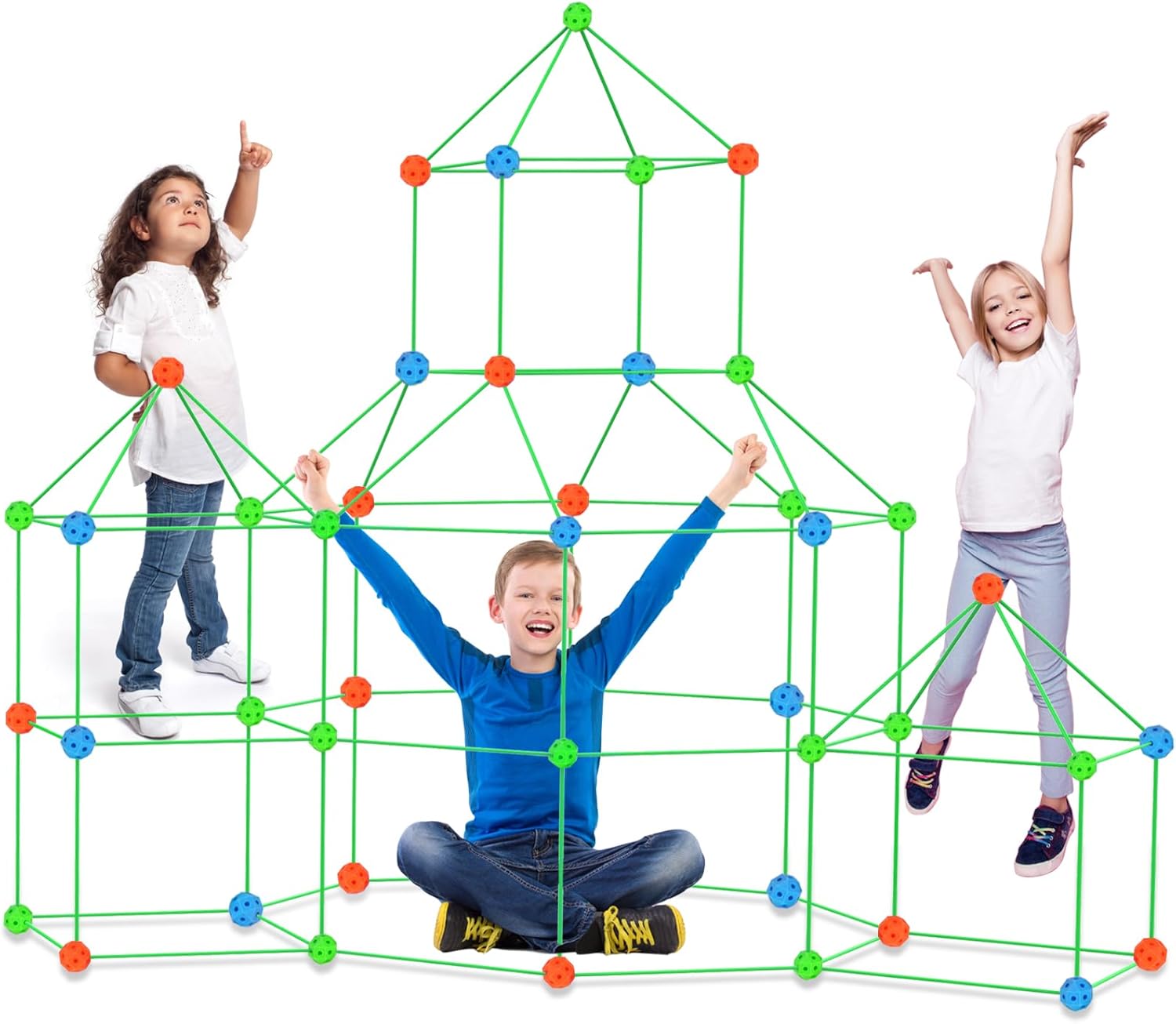 fort building kit for kids, 155 pcs stem construction toys for boys and girls, educational learning toy gifts for 3 4 5 6 7 8+ years old, ultimate creative set for diy castles,play tent indoor outdoor green