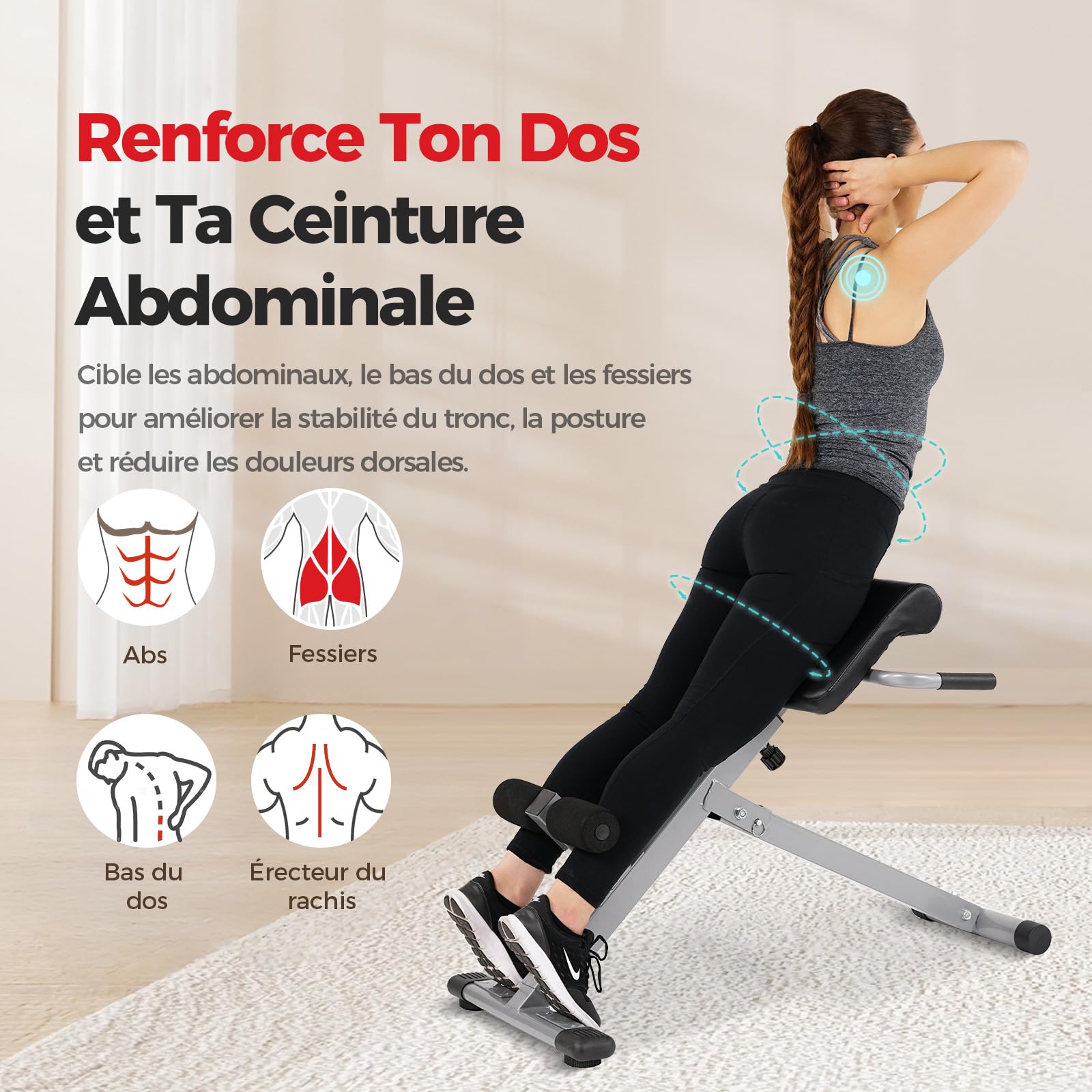 Sunny Health & Fitness Chaise romaine d'hyperextension, banc de gymnastique pour abdominaux, pour la maison - SF-BH6629