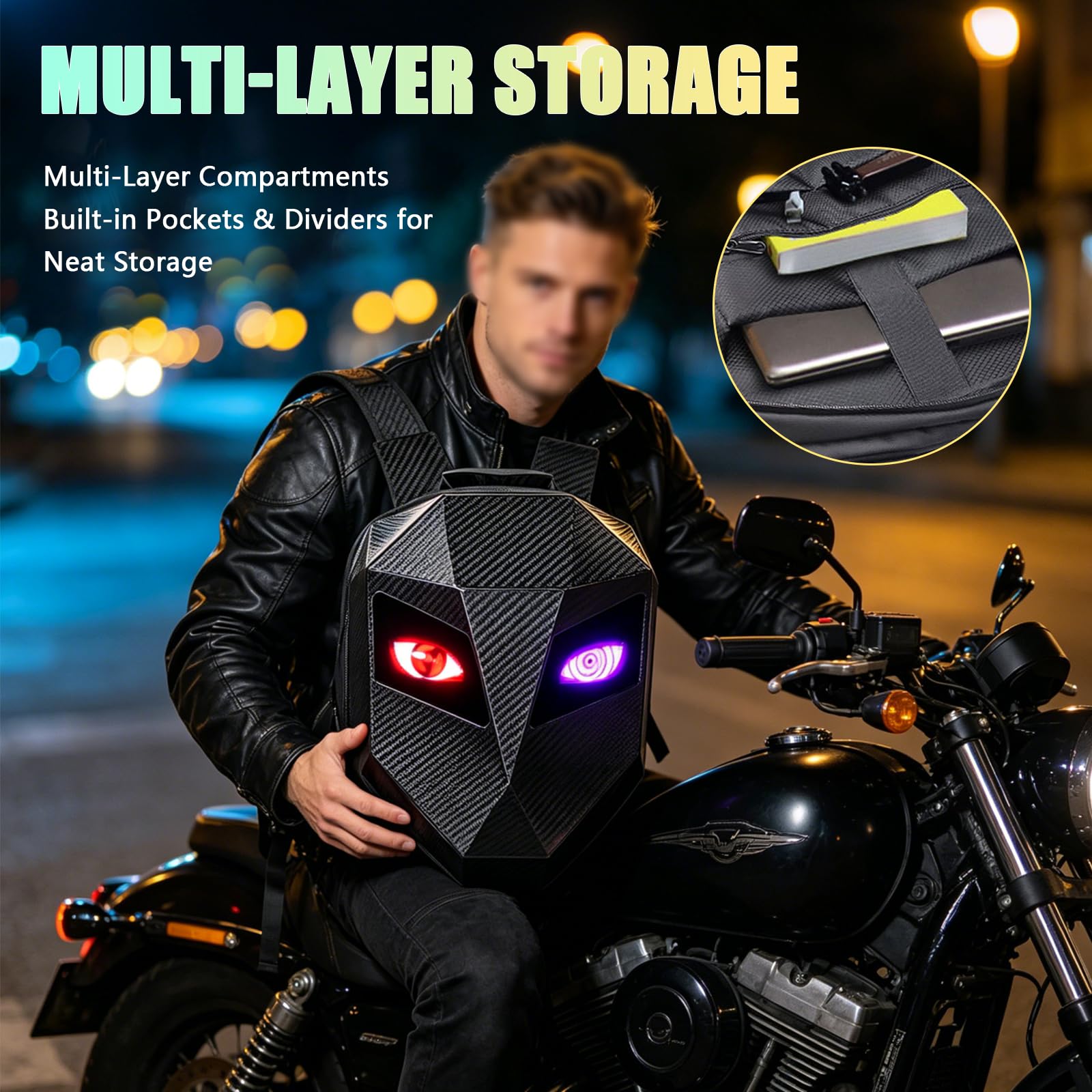 Mochilas de Motocicleta, Mochila Led Moto Mochila Impermeable para Casco