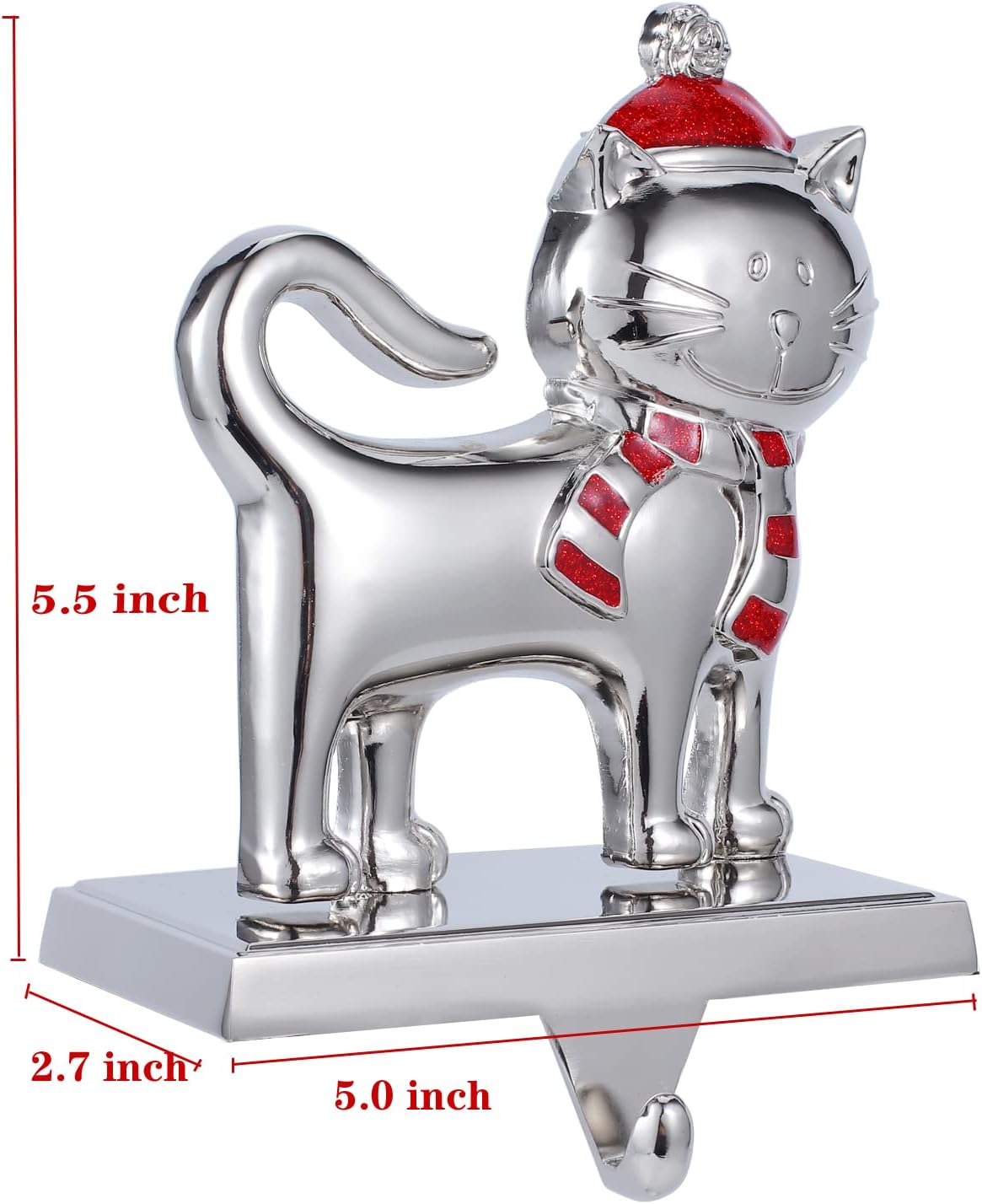 Stocking Holders for Mantel -Cute Silver Metal Christmas Stocking Holder for Mantle Christmas Stocking Hangers for Mantel Stocking Hooks for Fireplace Stocking Holders for Christmas Decoration (Cat)