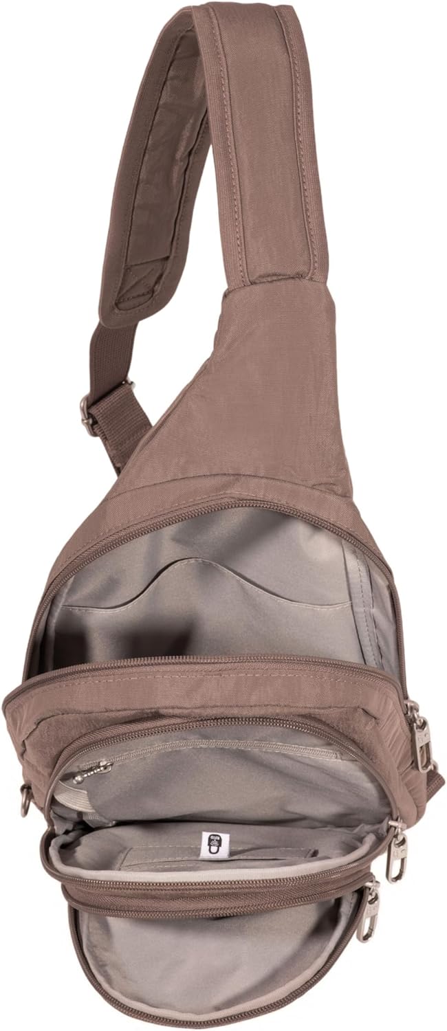 Baggallini Securtex® Anti-Theft Multi Zip Sling - Lightweight 8.6"x15.2" Travel Bag with Locking Zippers & RFID Protection