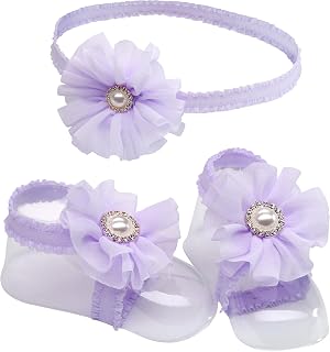 Cherished Moments Petals Baby Barefoot Sandal & Headband Set | Floral barefoot sandal and headband set | Sweet keepsake accessory for baby girls