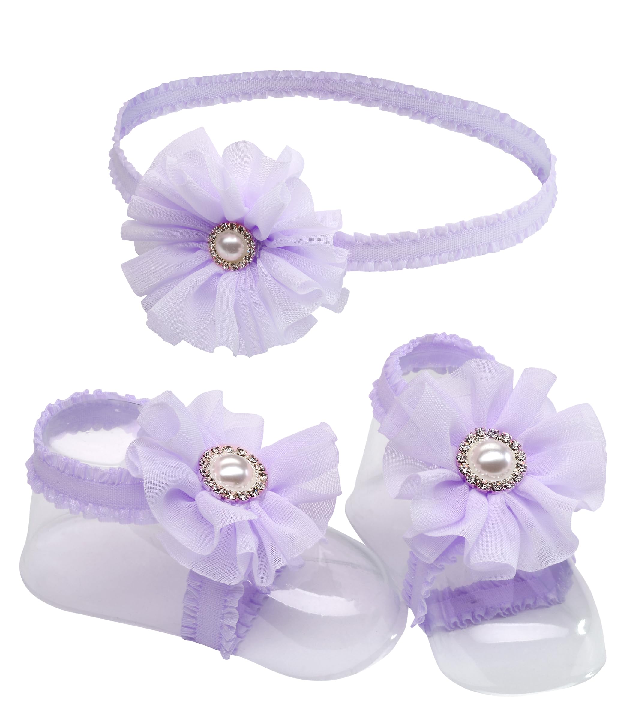 Petals Lavender Barefoot Baby Sandal and Headband Set with Flower Accent and Gift Boxed for Baby Girl Gift-image-27