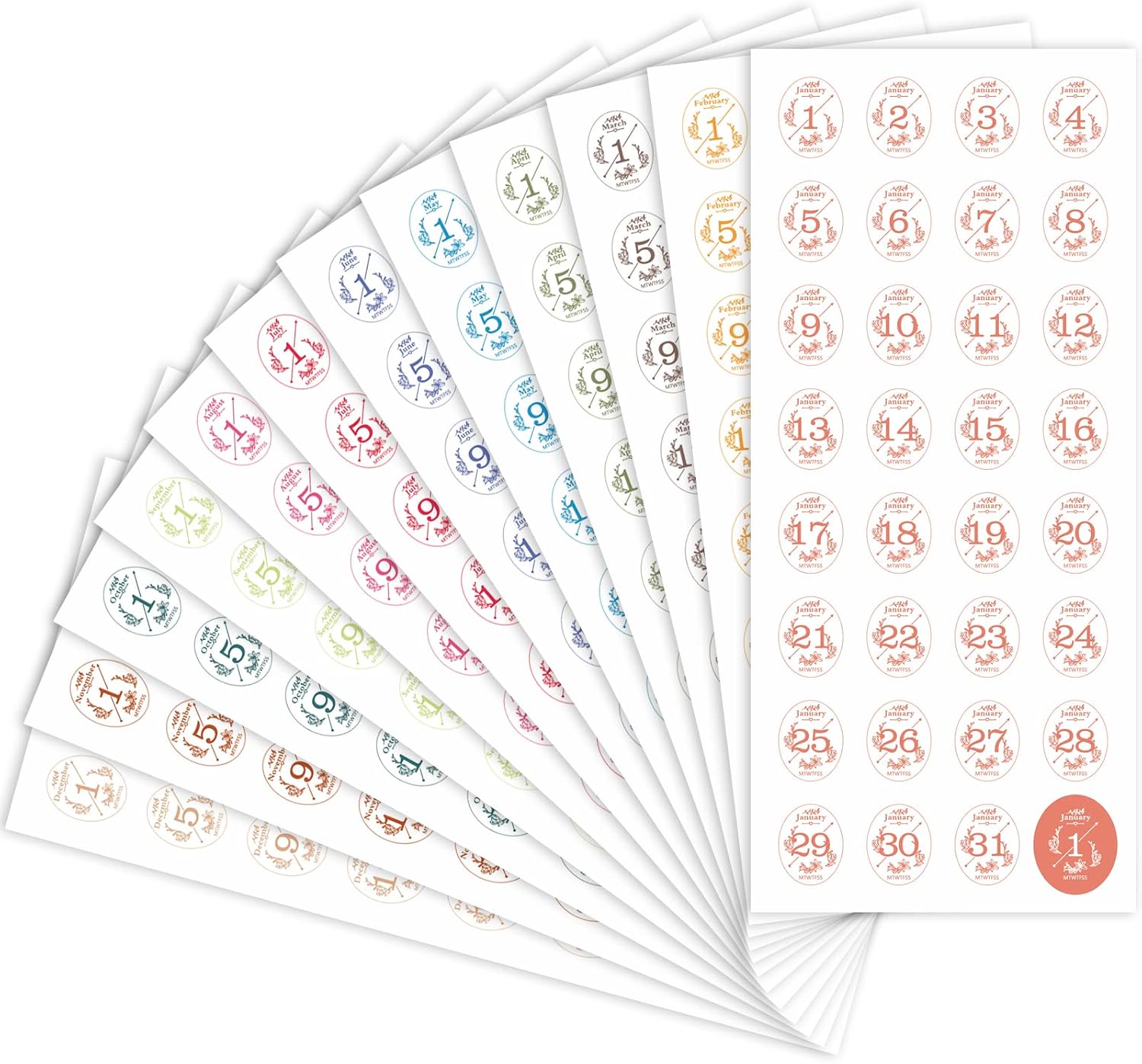Aixoom 12 Monthly Calendar Number Stickers, Colorful Planner Date Stickers