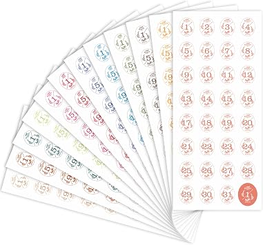 12 Monthly Date Stickers in Colors, 365 Daily Planner Number Stickers, Decorative Sticker Accessories for Customizing Undated Planners, Calendar, Notebooks