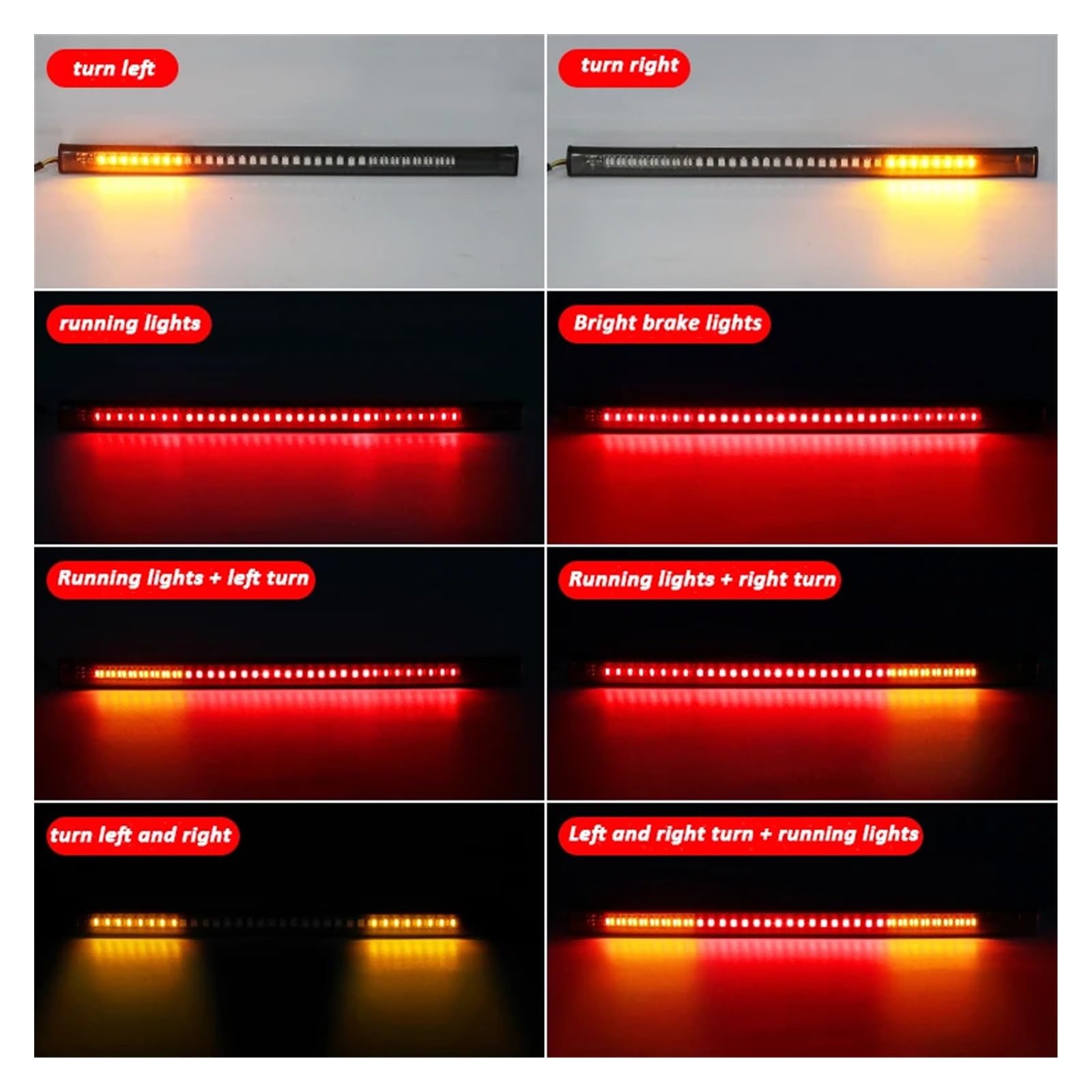 Moto Luz Trasera Tira de Luces LED Flexible para Motocicleta, luz de Freno de 48 LED, señal de Giro automática, luz Trasera de Freno para Moto Universal, 1/2 Uds.