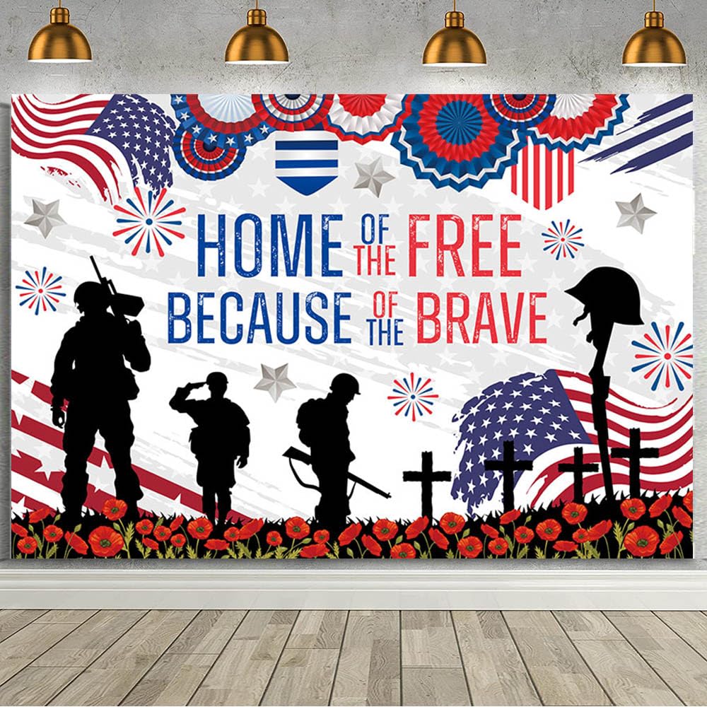 MEHOFOND 7x5ft 4th of July Patriotic Soldier Backdrop Home of The Free Because of The Brave Decorations Banner Memorial Day Deployment Returning Back