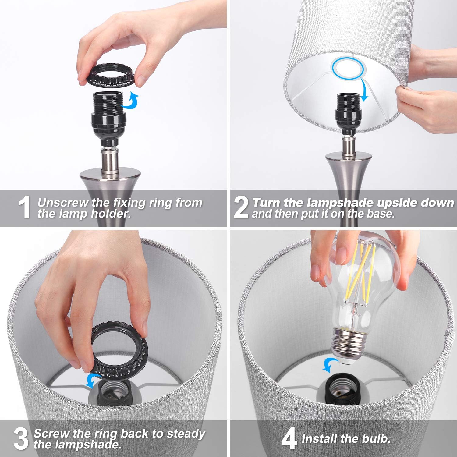 3 Way Touch Control Table Lamp, Dimmable Bedside Desk Lamp with Metal Base Modern Nightstand Lamp Stylish Gray Shade Simple Side Table Lamp for Bedroom, Living Room, Office, Edison Bulb Included - - 