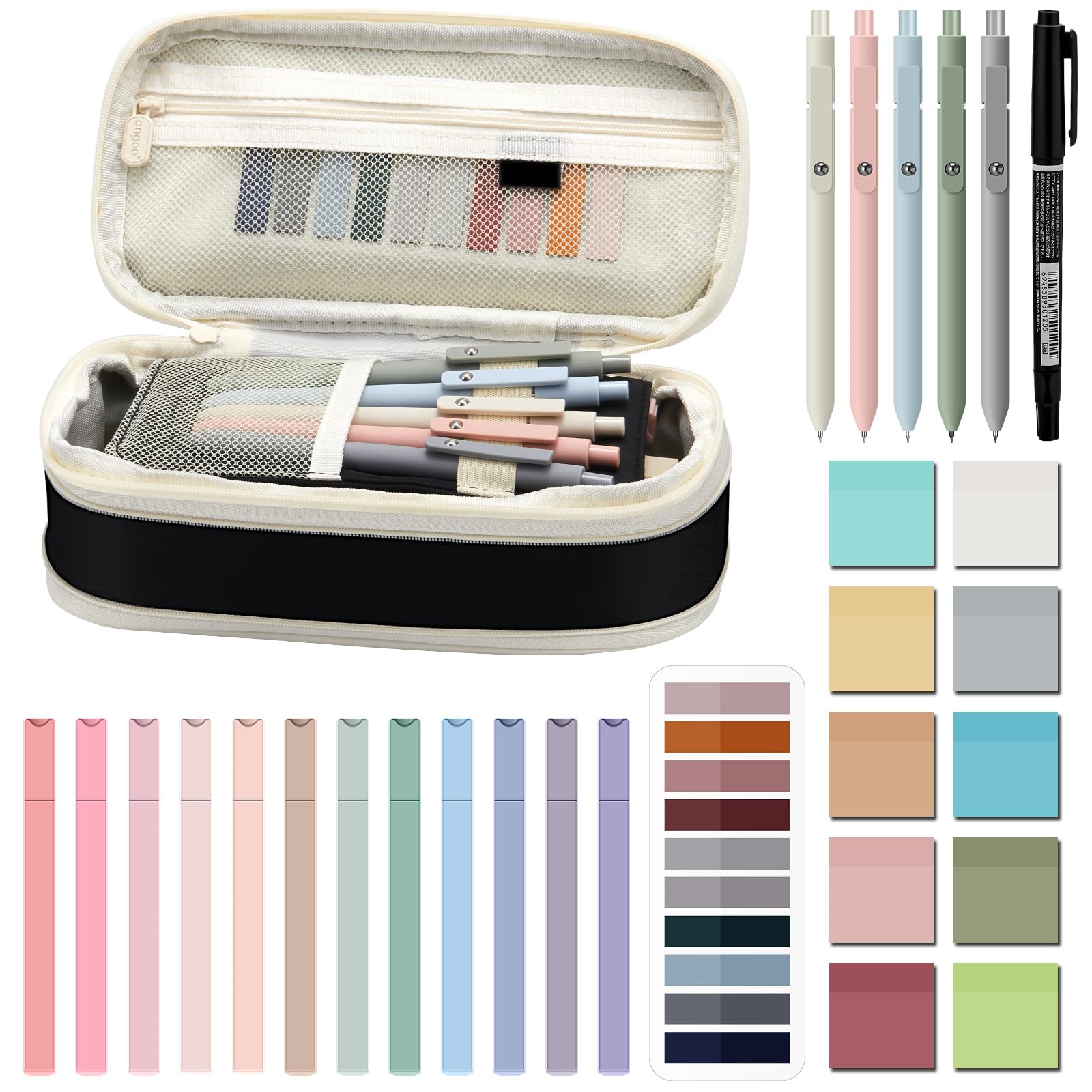 Jutom 39 Pcs Aesthetic Book Annotation Kit Highlighter with Pencil Case Bag Gel Pen Transparent Sticky Note Taking Bible Study College School Supplies