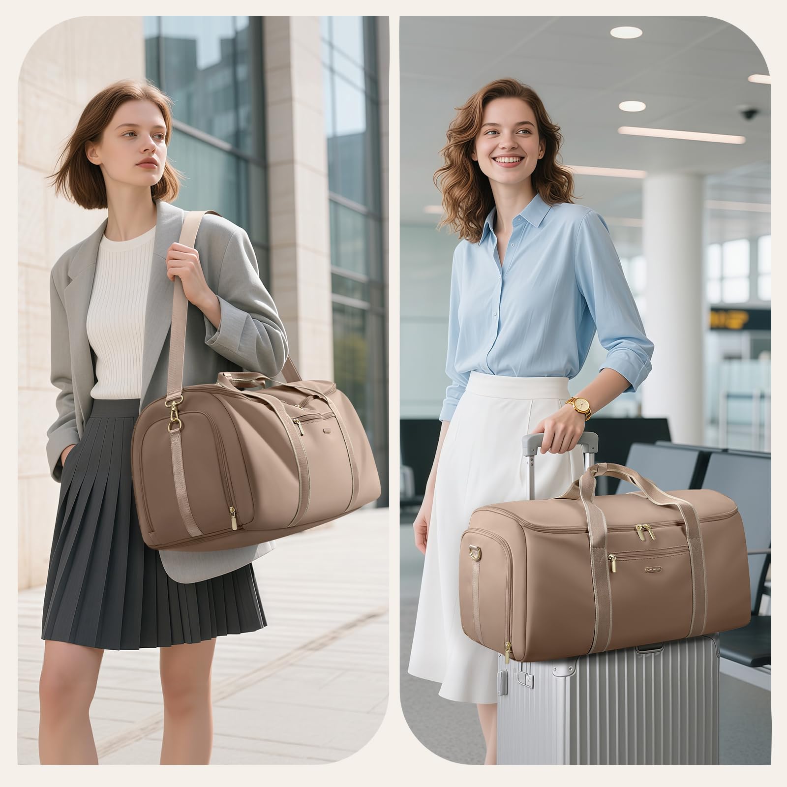 Bolsa de Viaje Convertible 2 en 1 Bolsa de Mano Bolsa de Ropa para Mujer Bolsas de Traje para Negocios, Viajes y Deporte (Champán)