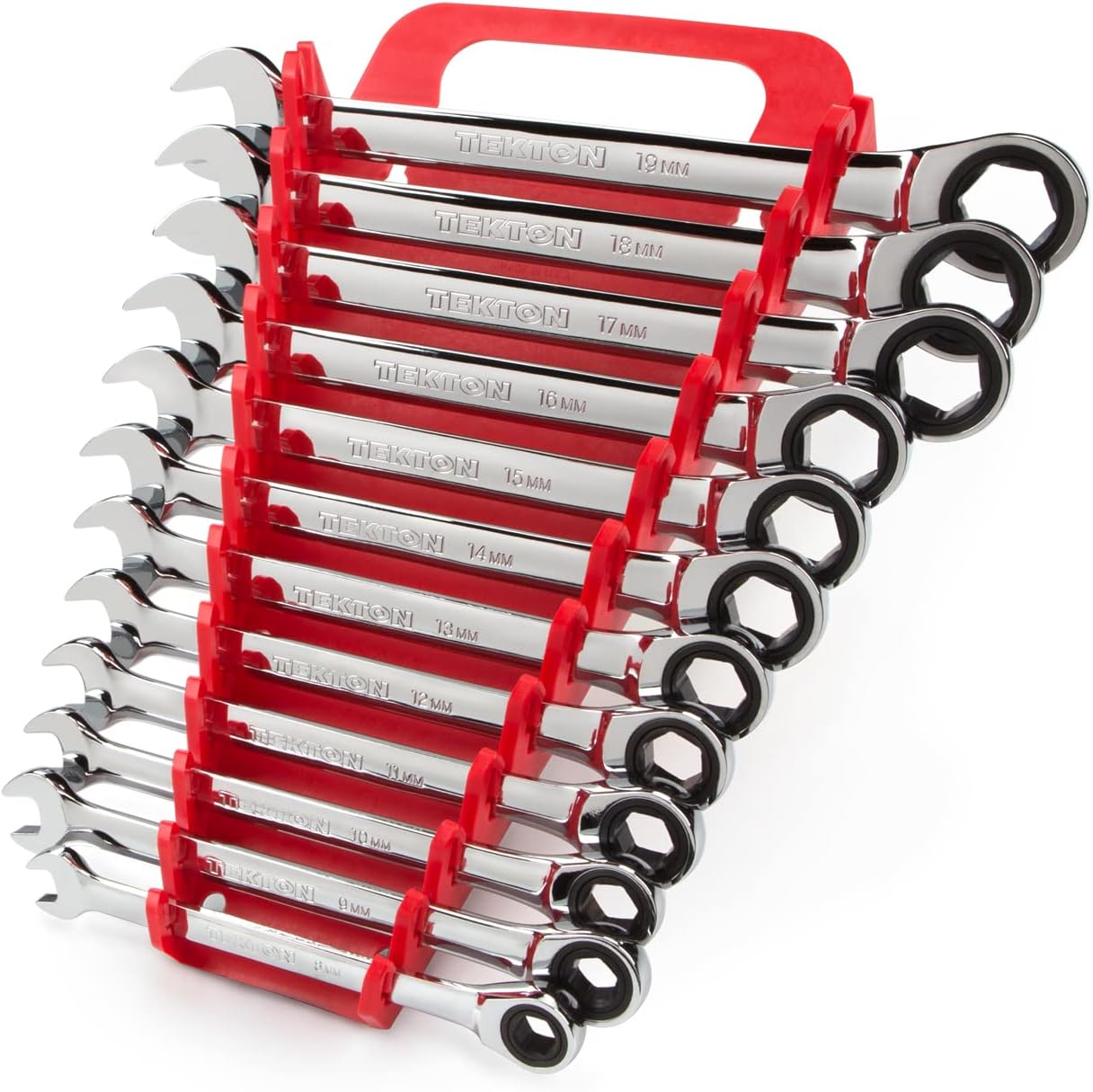 TEKTON Ratcheting Combination Wrench Set, 12-Piece (8-19 mm) - Holder | WRN53170