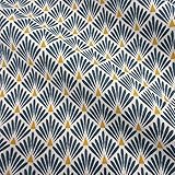 Werthers Stoffe Stoff Baumwollstoff Meterware Japan Fächer Raute Indigo blau Messing Kimono Trend
