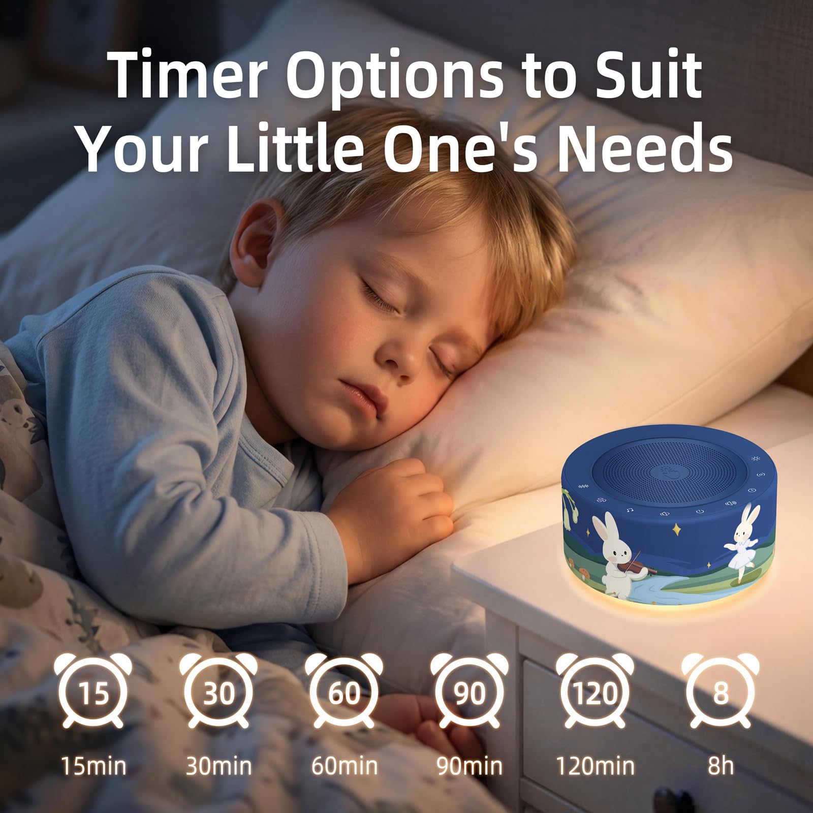 Kipcush Machine à bruit blanc pour bébés et adultes, 30 sons apaisants, lampe douce et anti-reflets, veilleuse 8 couleurs, fonction mémoire et minuterie de sommeil jusqu'à 8 heures