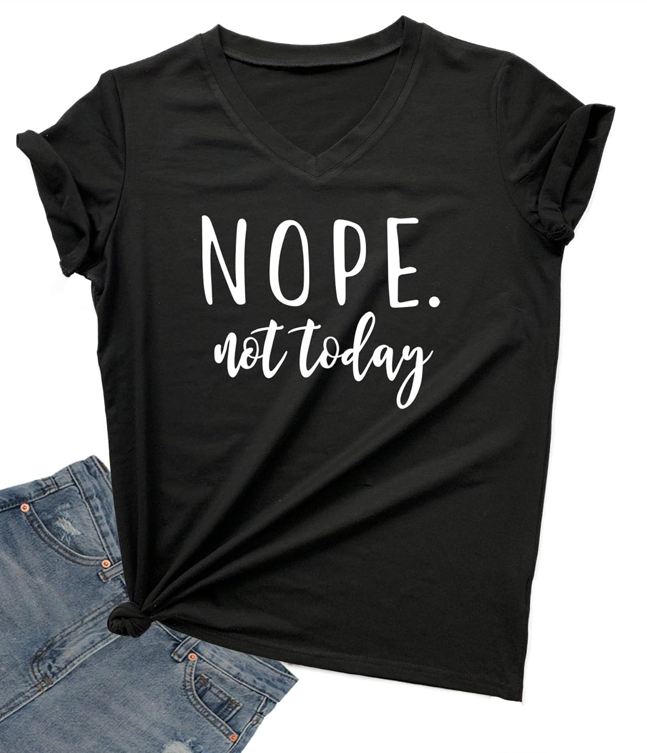 DANVOUY Women's V-Neck Cute Tees Funny Letter Printed T Shirt Graphic Tops