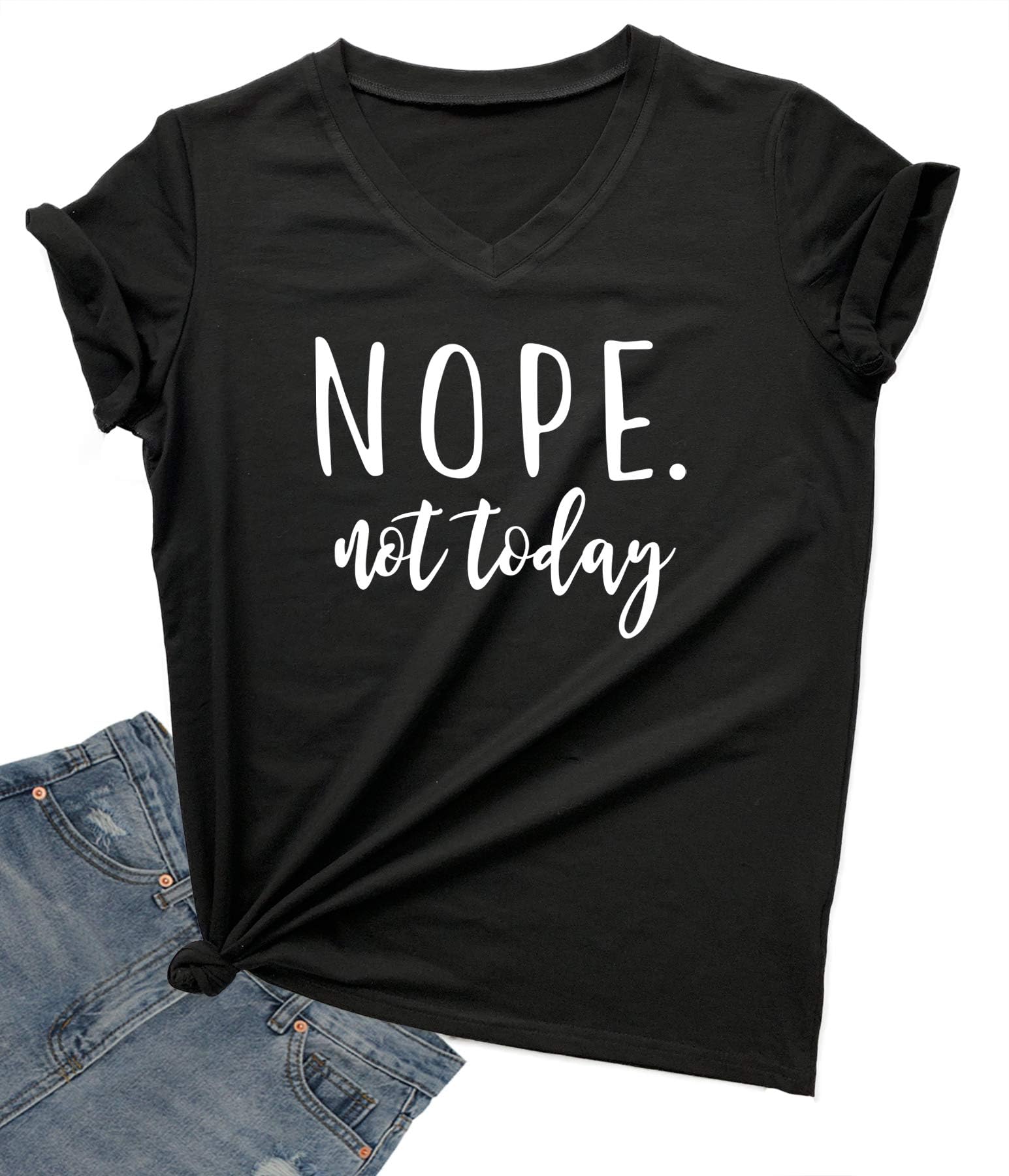 Women's V-Neck Cute Tees Funny Letter Printed T Shirt Graphic Tops