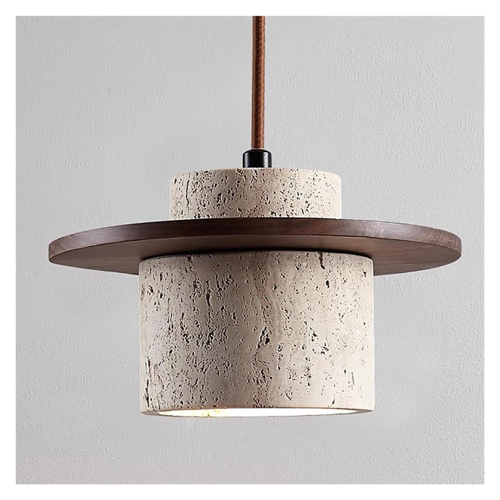 KHUKHU Japanese Wabi Sabi Pendant Light, Mini Concrete Pendant Light for Dining Room, Natural Stone Shade Pendant Light Fixture for Kitchen Island, Modern Chandelier(Walnut)