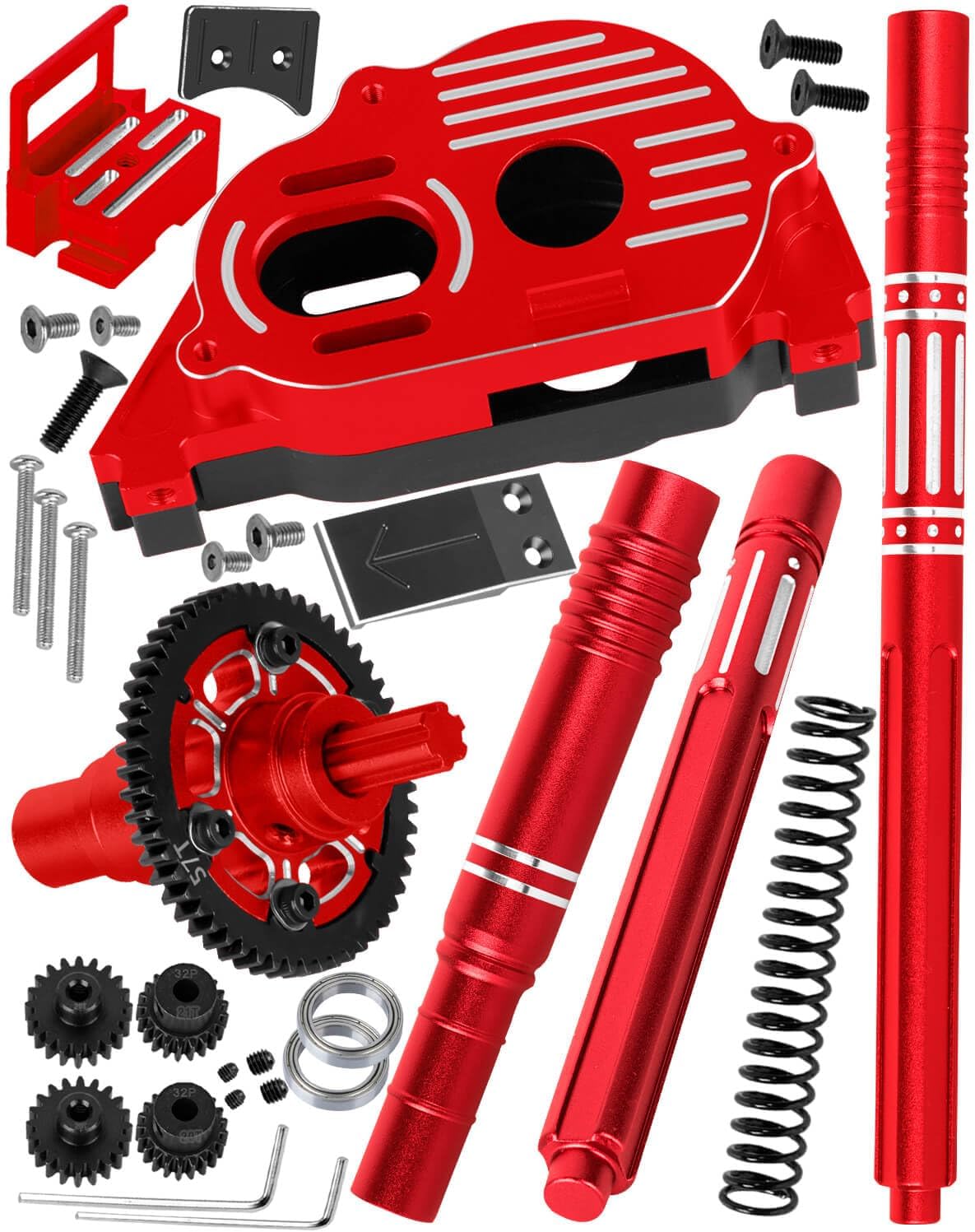 RC Upgrades Part for 1/10 Senton/Vorteks/Big Rock/Granite 223S/Mega 665,1/8 Typhon 223S/Mega 665,RC Center Gearbox Case/57T Center Differential w/Pinions/Center Slider Driveshaft,Red
