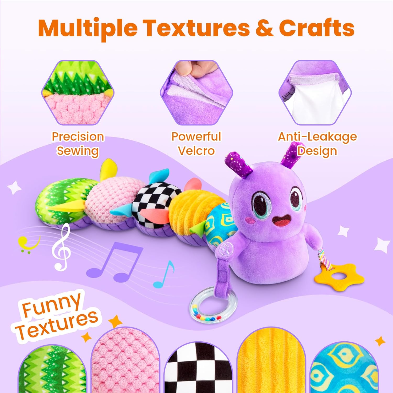 Baby Toys 0-6 Months, Washable Baby Musical Caterpillar Toys with 10 Kid's Songs,Rattles,BabyTeething Toys,Suitable for 0-6, 6-12 Months Infant Tummy Time Toy,Newborn Baby Boy&Gril Scensory Toy