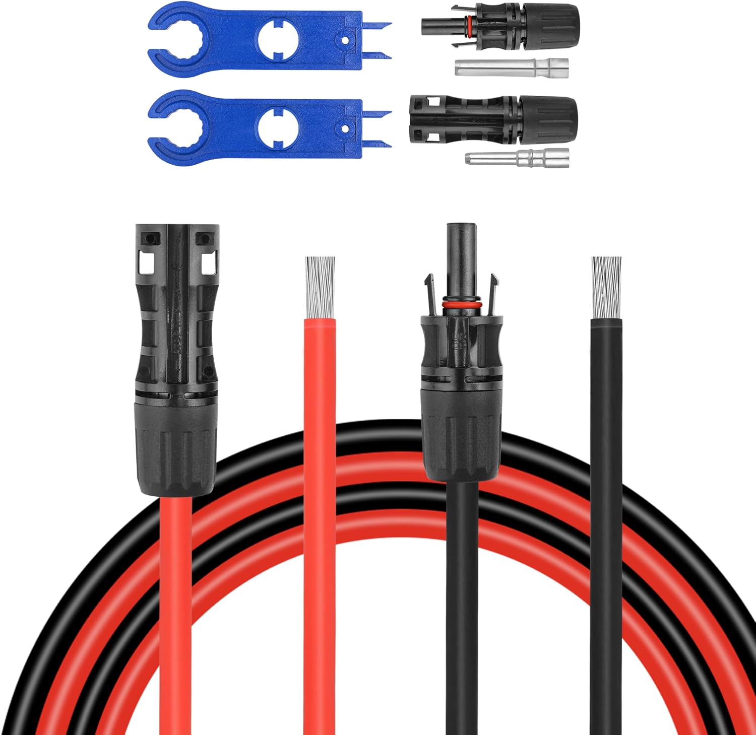 30 FEET 8AWG Solar Panel Extension Cable,8 Gauge Extension Cord, Solar Panel Wire with Extra Fair of Female and Male Quick Connectors Solar Adapter for RV, Off-Grid Systems (30FT Red + 30FT Black)