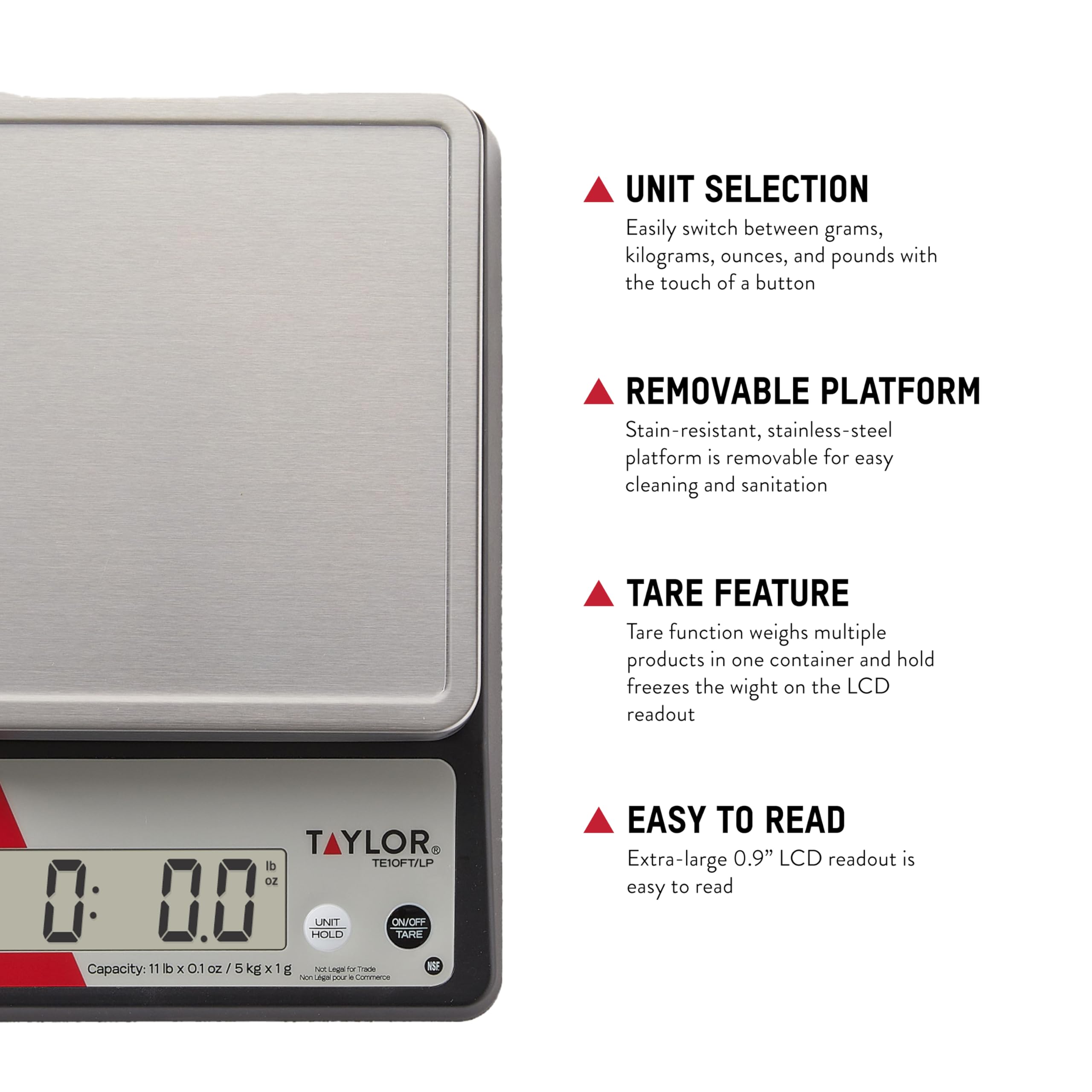 Taylor Precision TE10FT - Báscula digital compacta para control de porciones (5 kg, acero inoxidable, NSF)