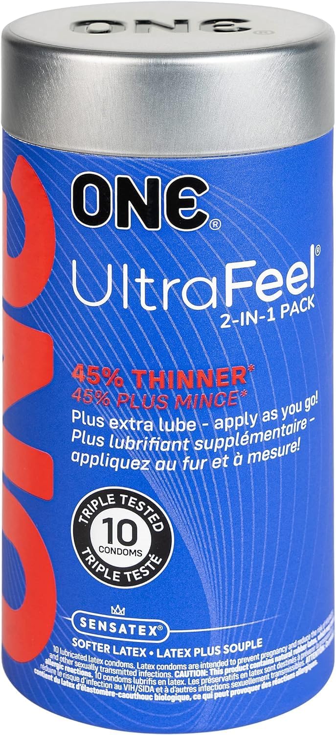ONE Ultra Feel 2 in 1 Pack, Condoms & Lube and Brass Pocket Case-10 Count