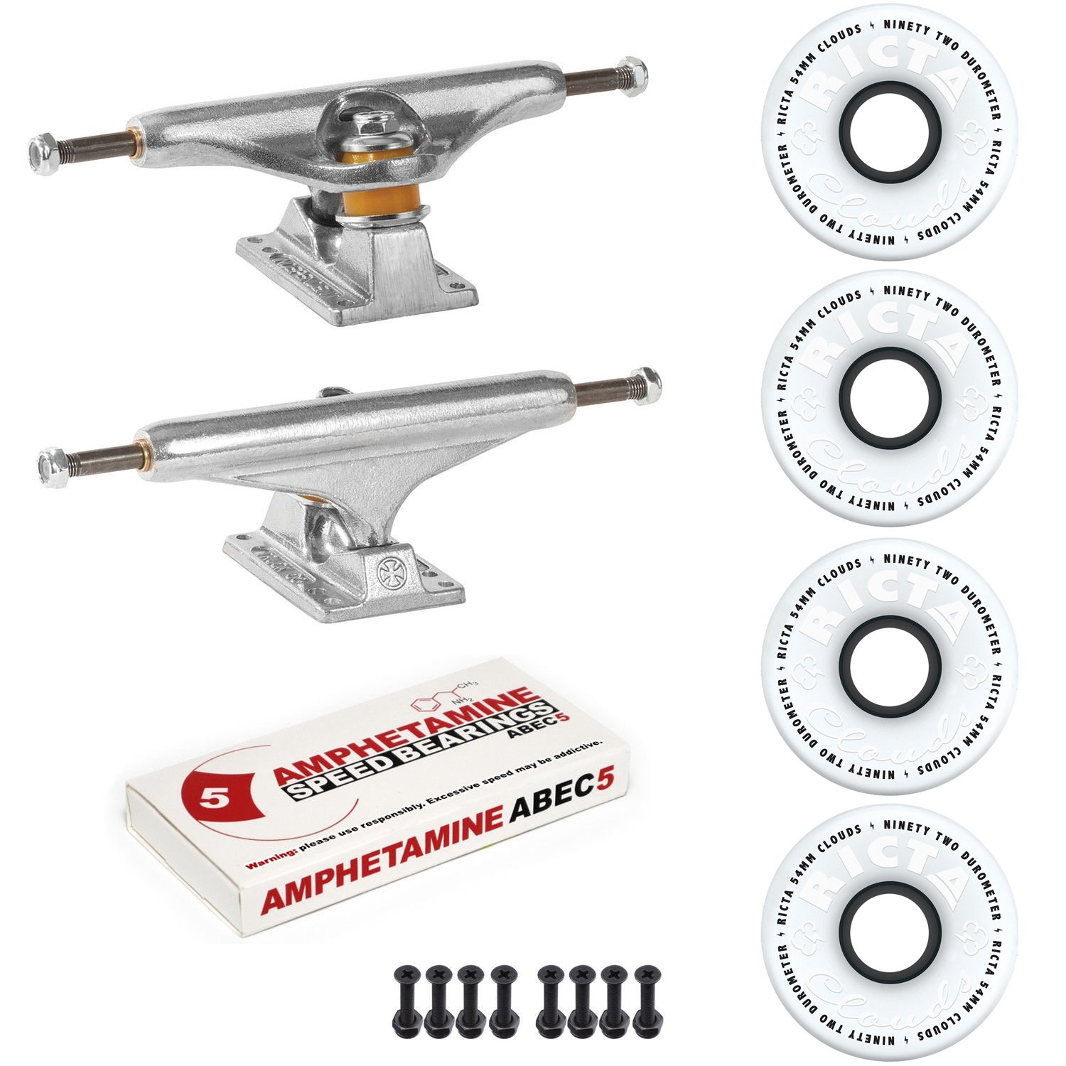 Independent Skateboard Trucks Package with Stage 11 Trucks Ricta Clouds Soft 54mm 92A Wheels ABEC 5 Bearings and
