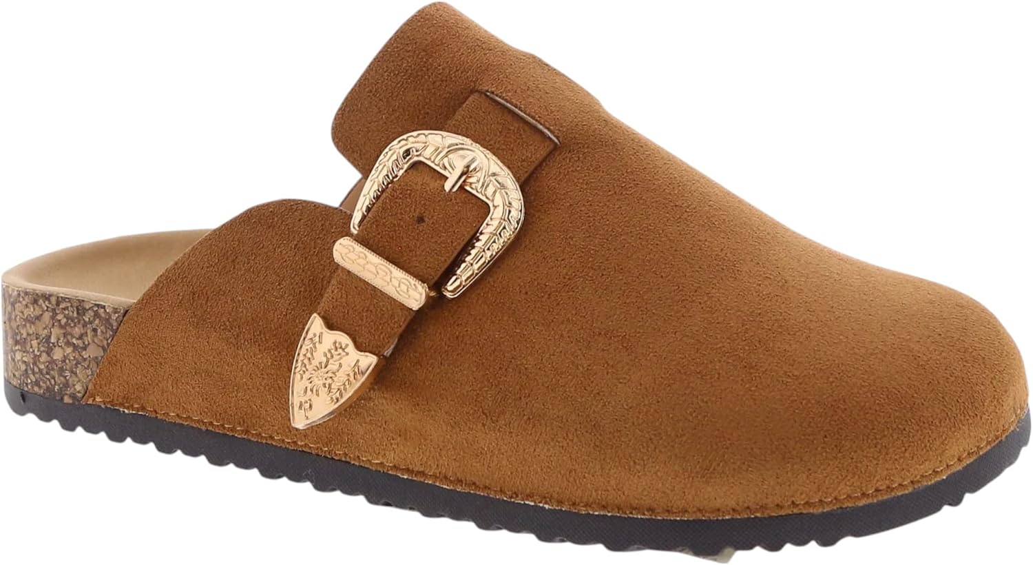 TOP Moda Reno-1 レディース ミュールクロッグ、調節可能なストラップスリッポンシューズ、ソフトフェイクスエードアッパー
