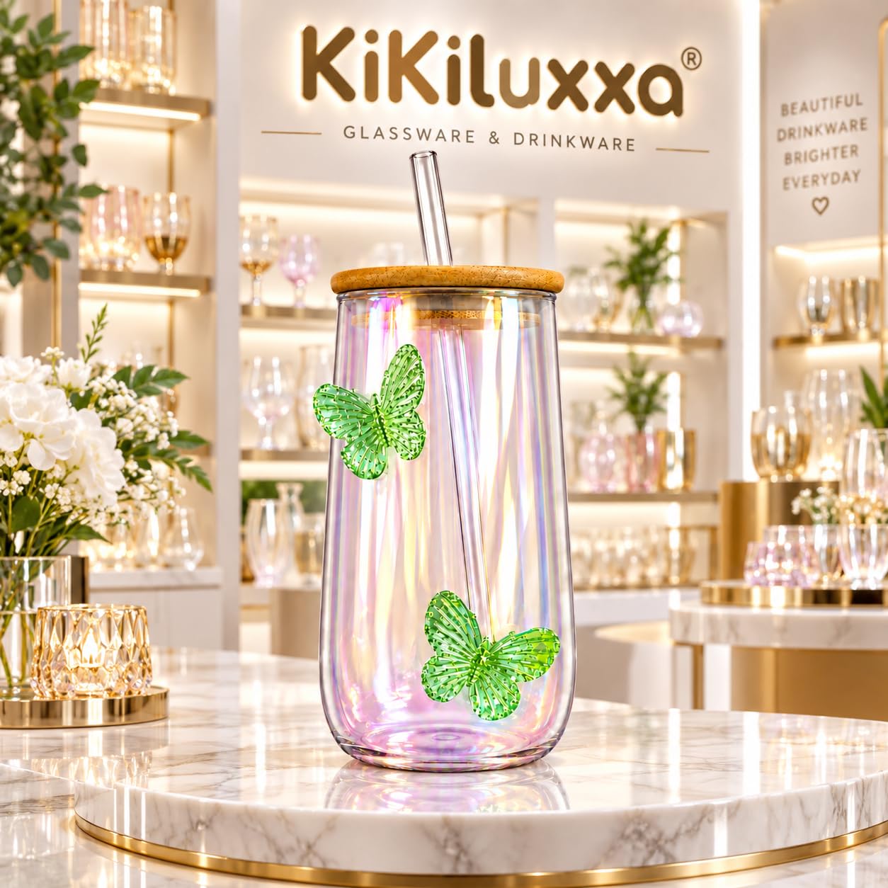KiKiluxxa Glass Sipper Bottle - Coral Green -8