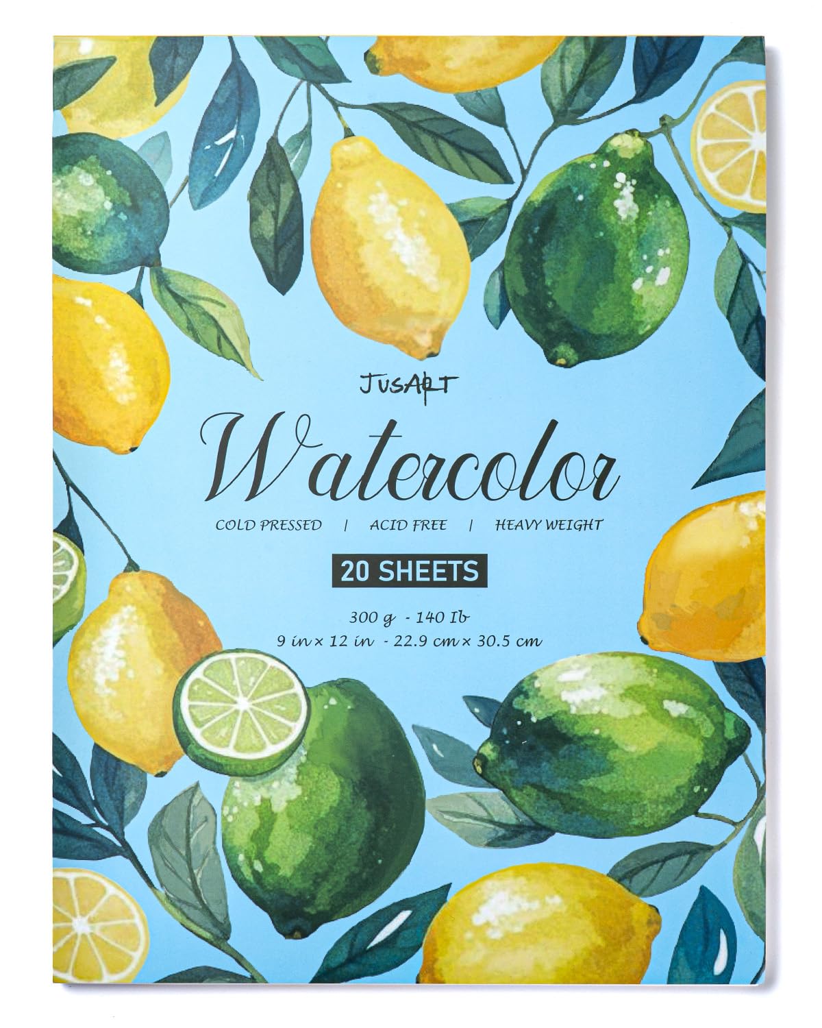 Jusart A4 Watercolor Paper Pad 23cm x 30.5cm, 300gsm/140lb, Cold Press Water Color Paper, Acid-Free, for Wet & Dry Media, Watercolor, Gouache & Sketching, 20 Sheets, Perfect for Students and Artists