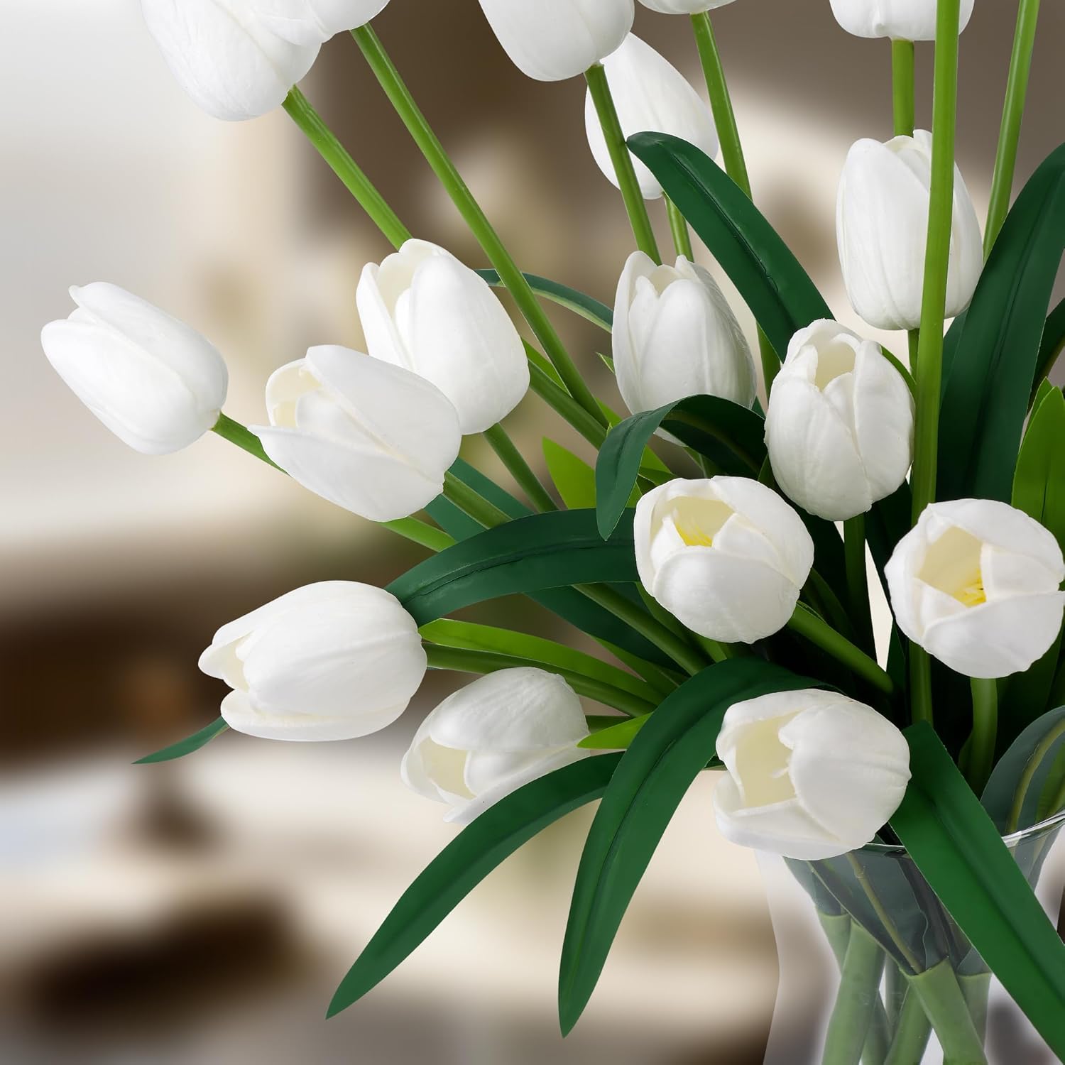 Homsunny 18.9 "Large White Imitation Tulip Artificial Flowers, 30-Piece Pack. Perfect for Spring Weddings, Valentine's Day, Easter, Mother's Day, and Elegant Home and Table vase Arrangements. - Image 2